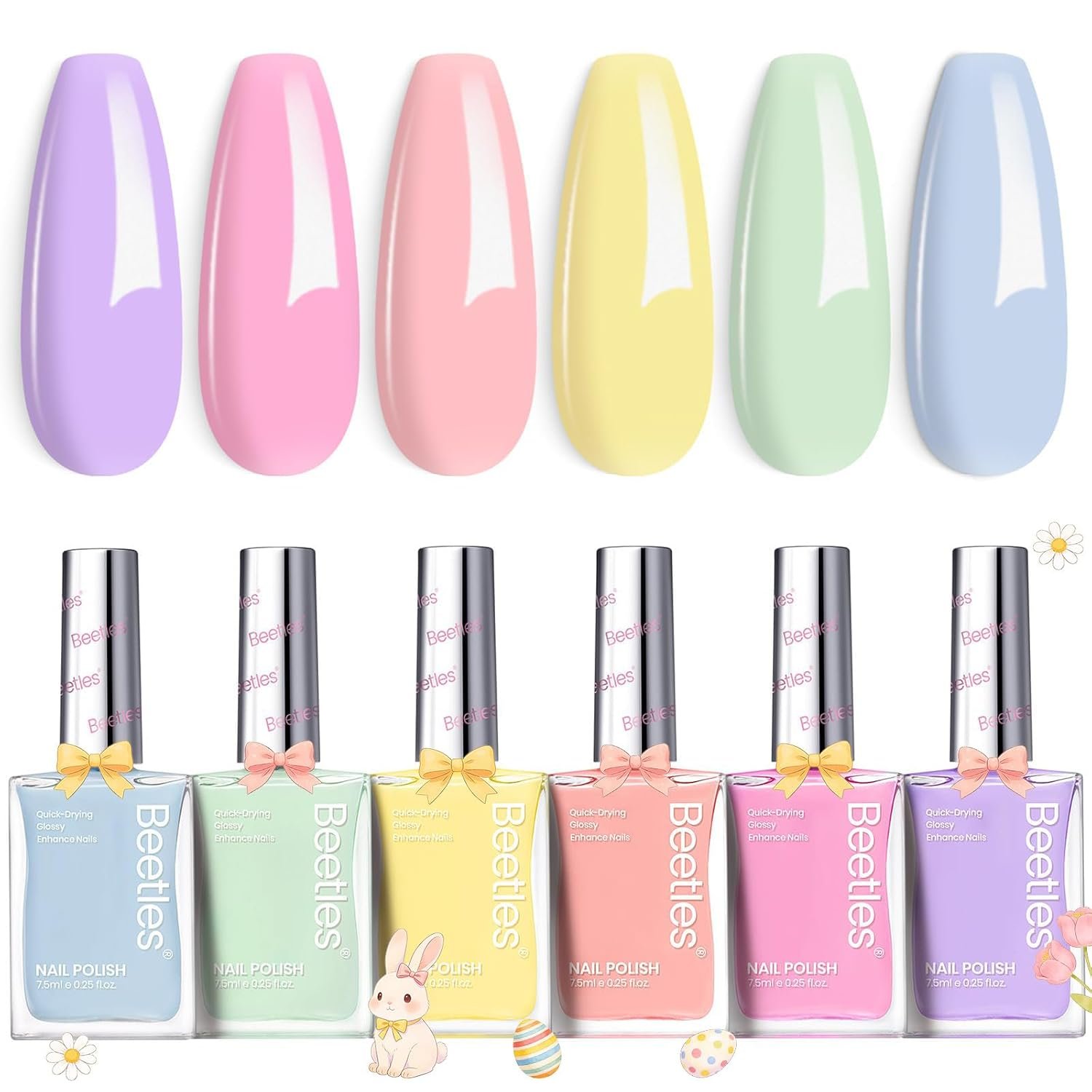 Beetles Pastel Nail Polish Set -6 Colors Pink Blue Yellow Nude Pink Purple
