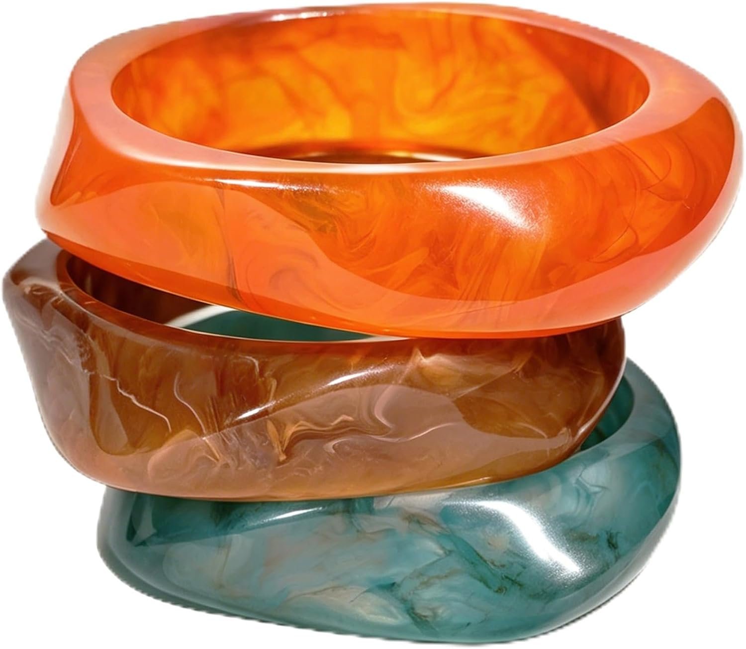 FAXHION Chunky Resin Acrylic Bangle Bracelets for Women, Colorful Wide Geometric Bangles Set, Statement Stackable Bracelet Jewelry Gift