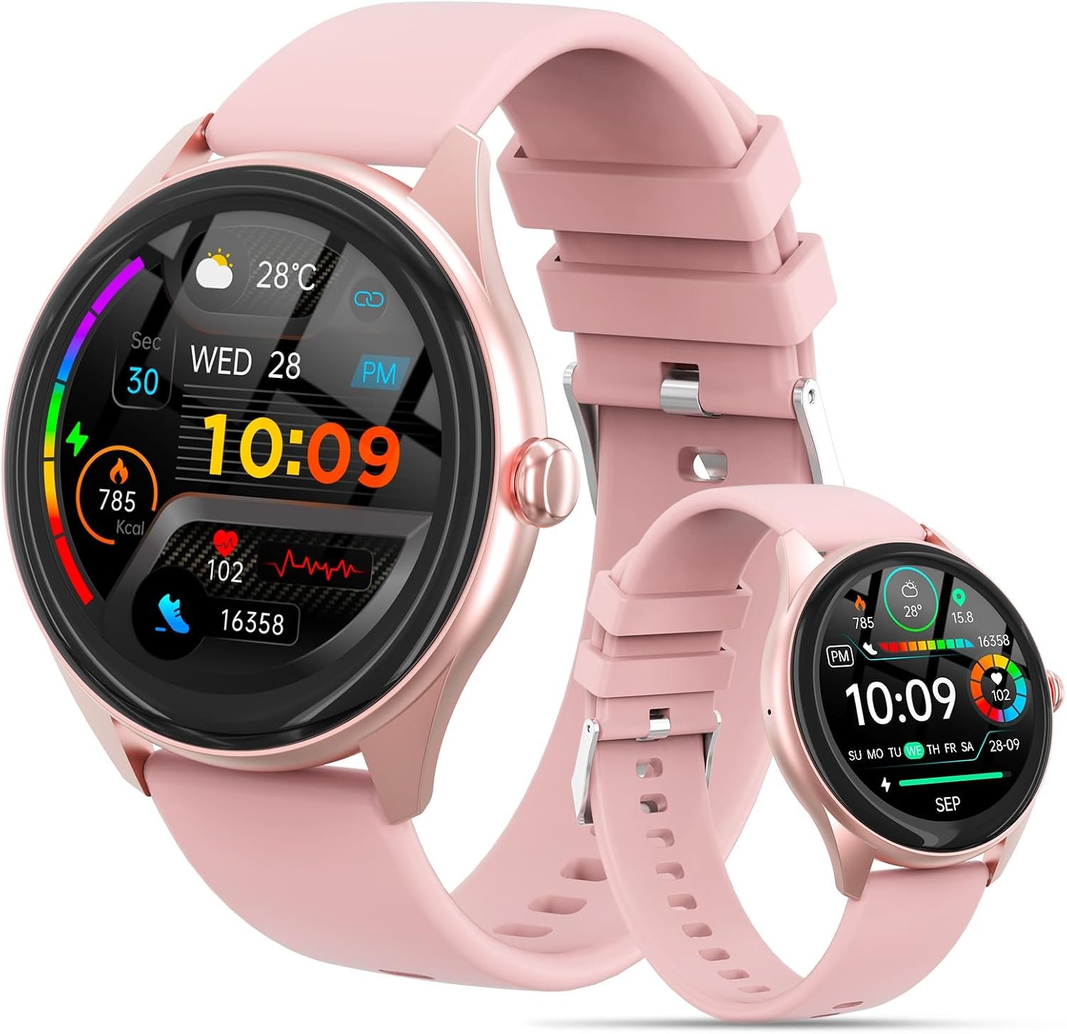 Smart Watch for Women, 1.39″ HD Touchscreen Smartwatch with 120 Sports Modes, AI Voice Assistant, Heart Rate/Sleep Monitor, Bluetooth Call & Music Control Fitness Watch for iPhone/Android (Pink)