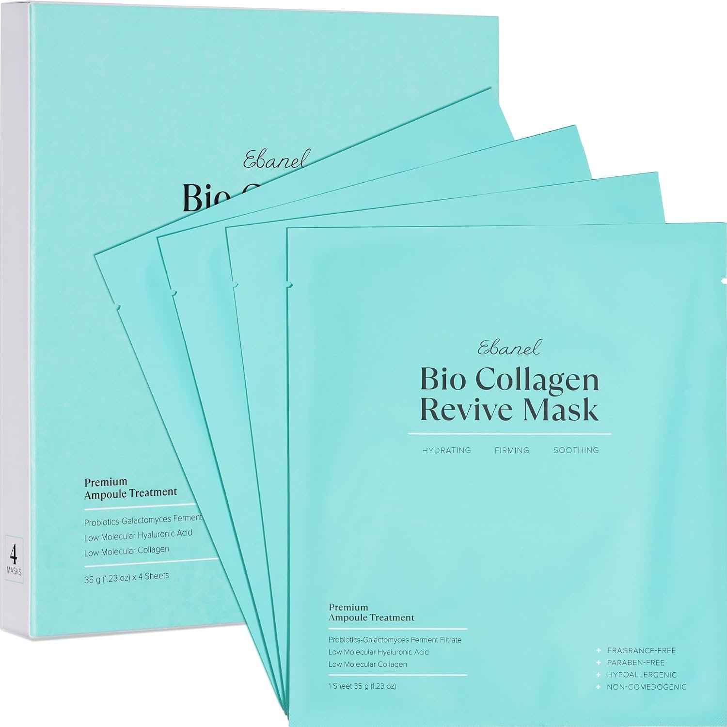Ebanel Bio Collagen Face Mask, Hydrating Overnight Korean Face Sheet Masks