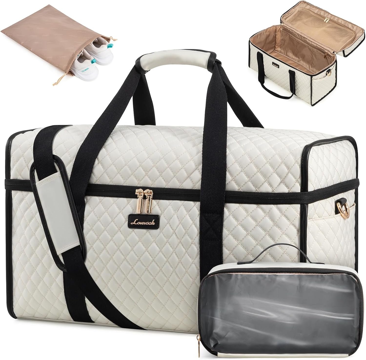 LOVEVOOK Travel Duffle Bag, Carry On Weekender Overnight Bag Hospital Bag with Toiletry & Wet Pocket, 3pc Set