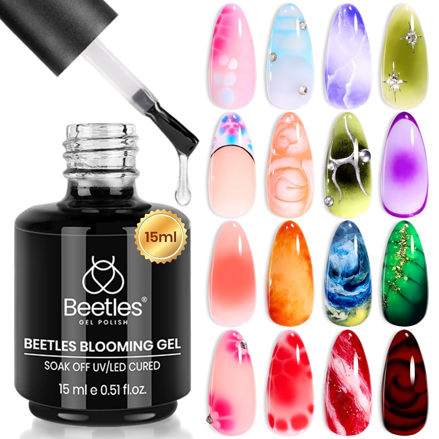 Beetles Blooming Gel 15 ml Clear UV LED Nail Art Gel Polish for Aura Nails
