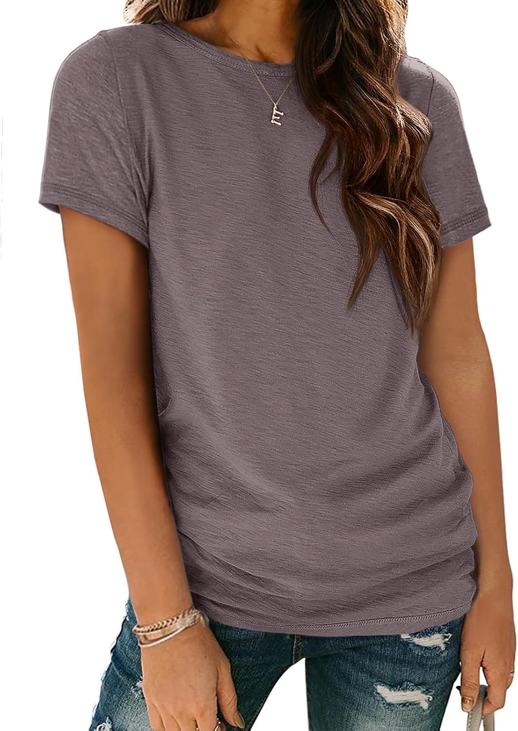 ATHMILE Womens Basic T Shirt Crewneck Short Sleeve Summer Tops