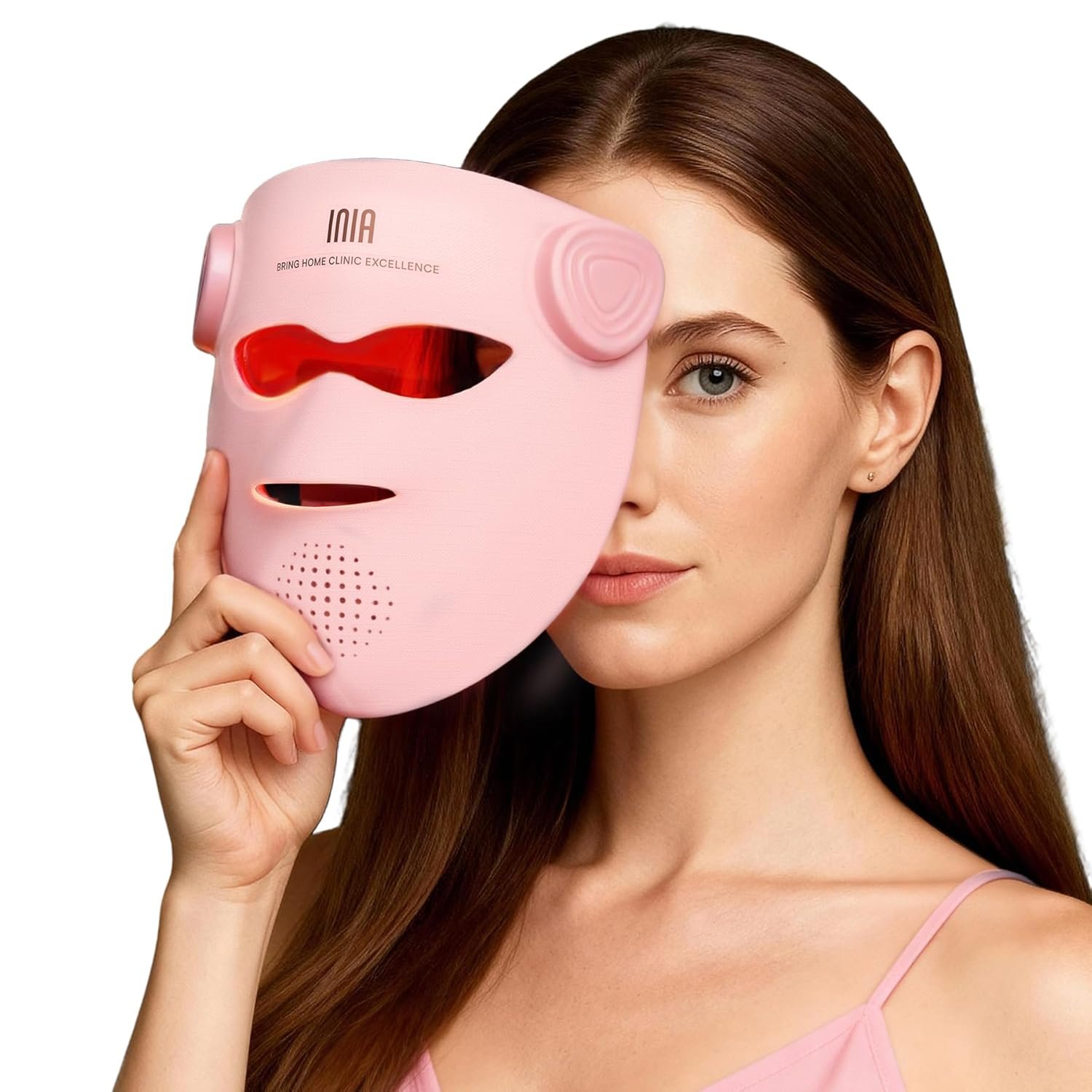 INIA GLOW 4D Wireless Red Light Therapy Mask for Face, Dual NIR, 320 LEDs | 4D Contour-Fit, Under-Eye Cooling, 4 Modes, Cordless & Rechargeable, Home & Travel Use, Skincare Gift for Women Wife Mom