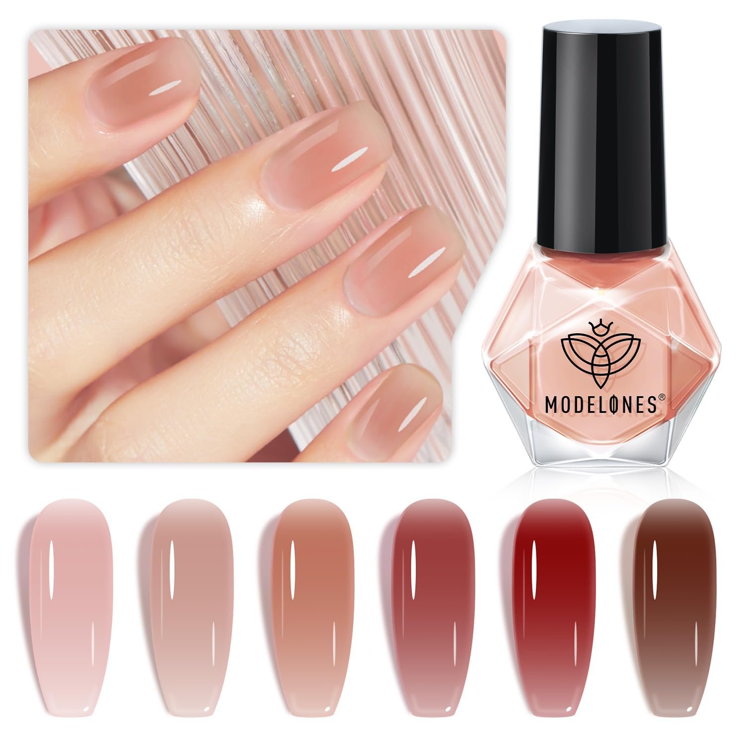 modelones Jelly Nail Polish, 6 Colors Quick Dry Nude Pink Nail Polish Set