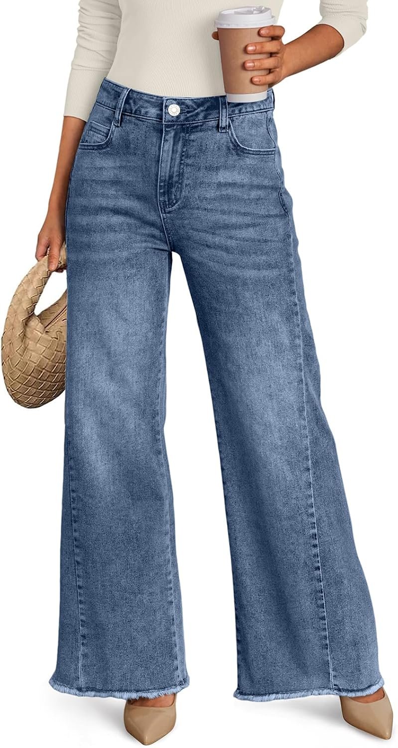 Trendy Queen Women’s Wide Leg Jeans, Relaxed Loose with Raw Hem Pants