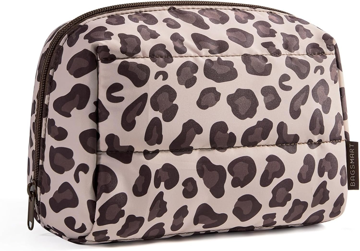 BAGSMART Small Makeup Bag, Puffy Wide-open Zipper Cosmetic Pouch, Leopard | Puffy Padded, Travel Essentials, Make Up Bag, For Women, Makeup Organizer, Toiletries Accessories Brushes