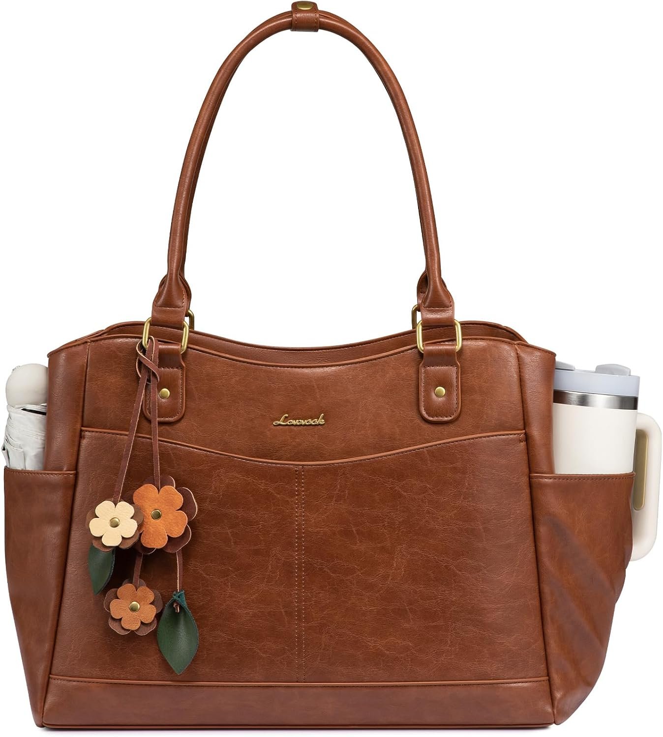 LOVEVOOK Laptop Bag for Women, Vintage Work Tote, Teacher Bag with Pendant