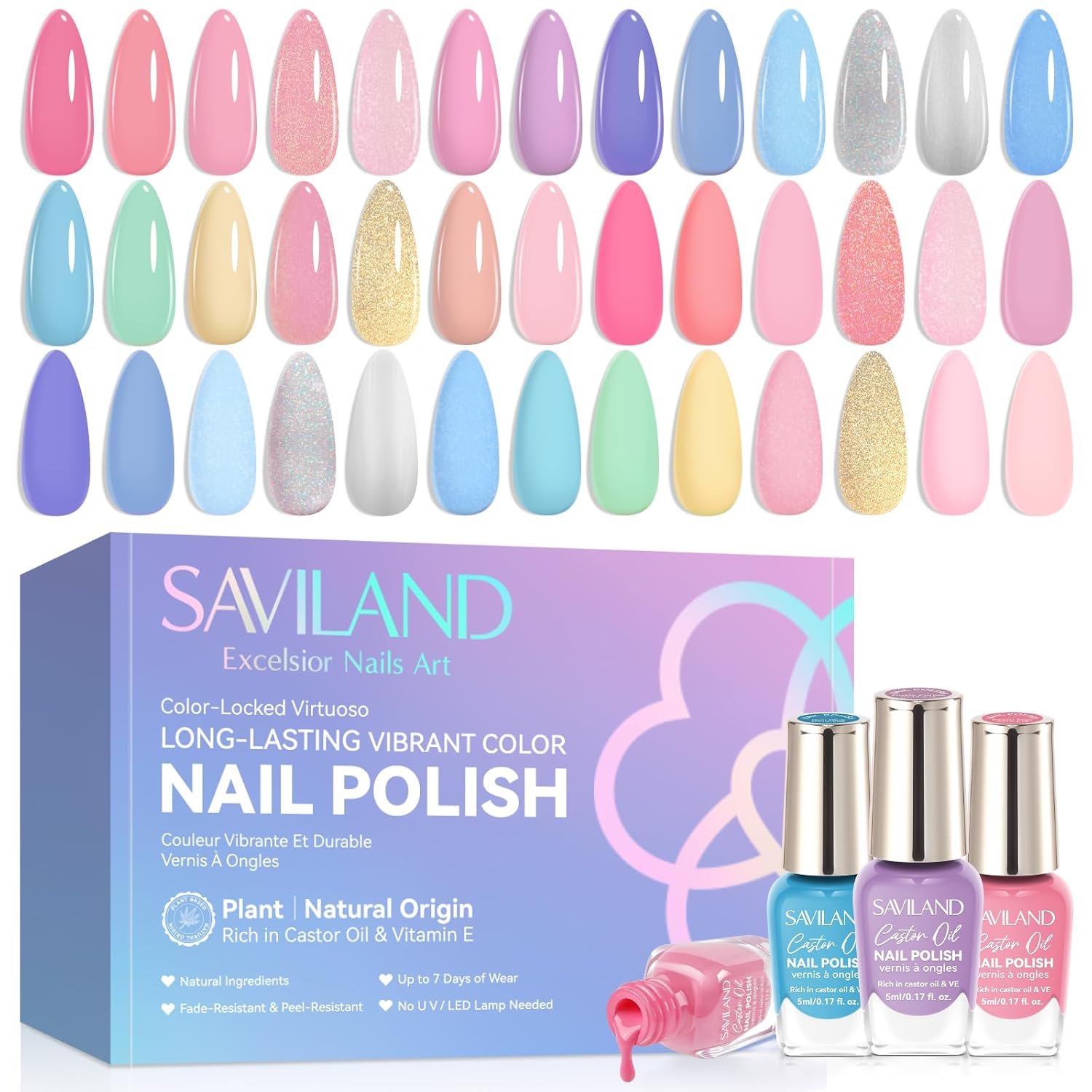 SAVILAND 20+3 Color Nail Polish Set with Base Glossy & Matte Top Coat