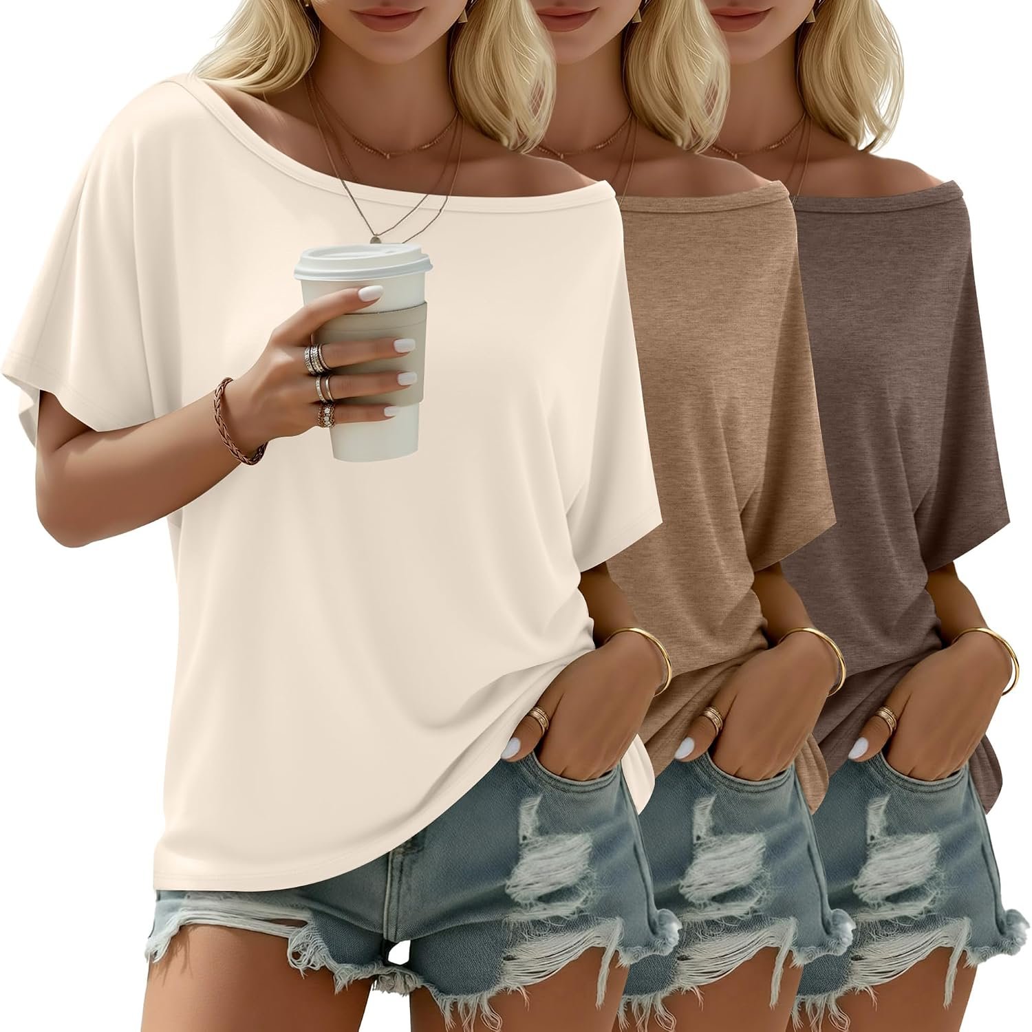 Riyiper 3 Pack Women’s Off the Shoulder Shirts