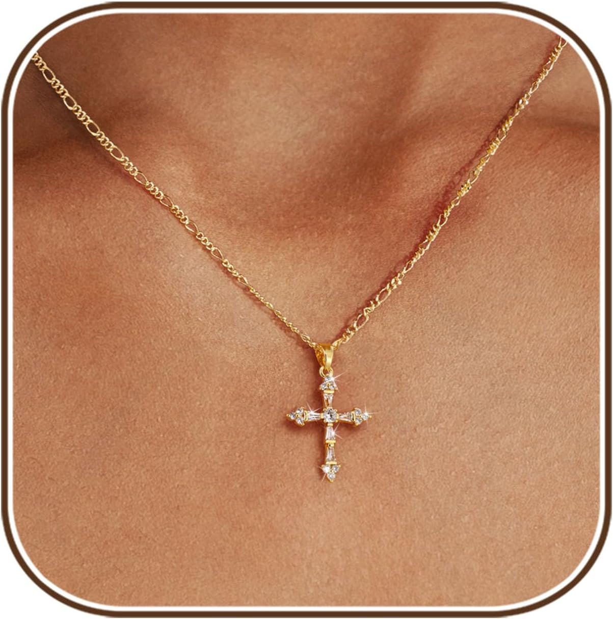 Cross Necklace for Women,14K Gold Plated Cross Pendant Necklace Jewelry