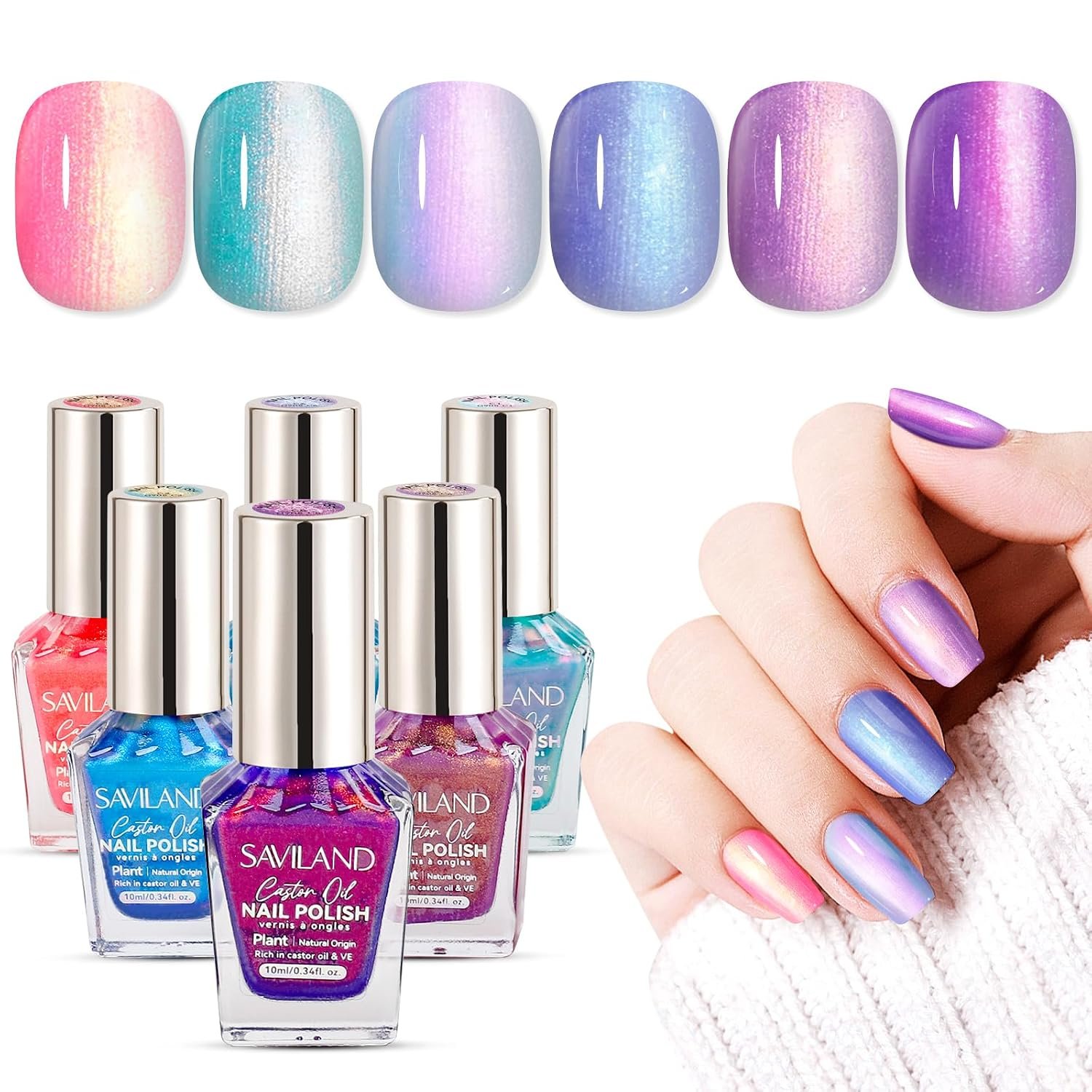 SAVILAND 6Pcs Ombre Nail Polish Set Charm Pink Blue Gold Purple