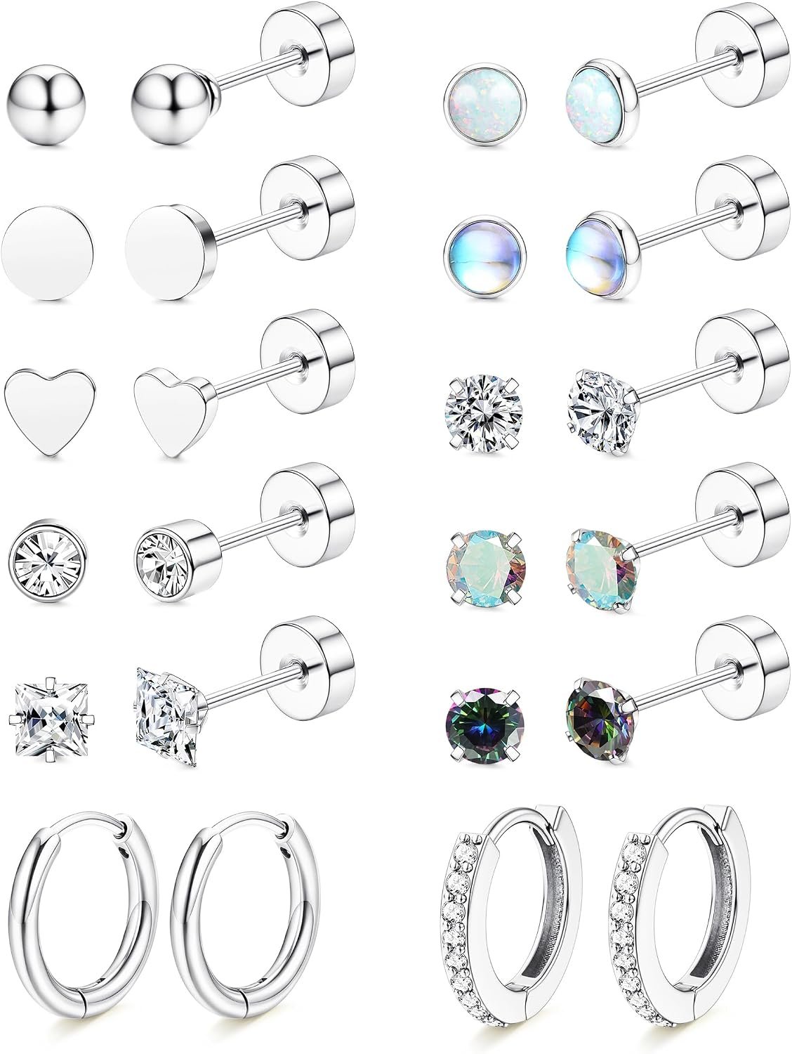 LOLIAS Hypoallergenic Flat Back Stud Earrings for Sensitive Ears Women