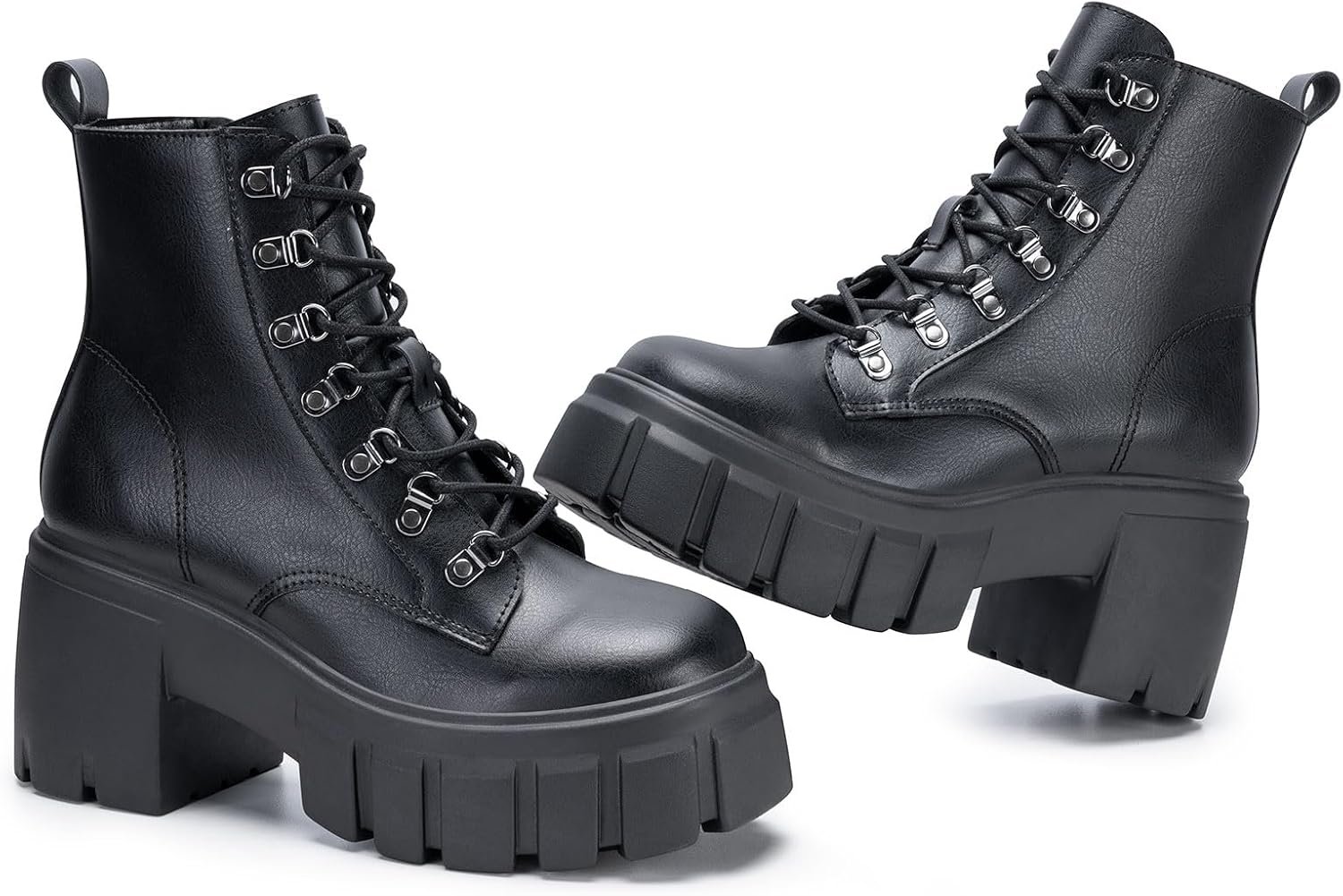 FITORY Womens Combat Boots Ankle Booties Lace up High Heel Chunky Platform