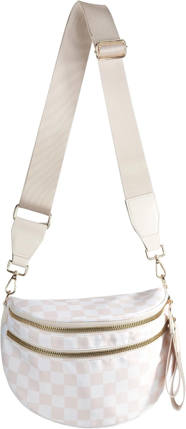 FEIBOON Spacious Checkered Nylon Crossbody Bag Bum Bag Handbags for Women