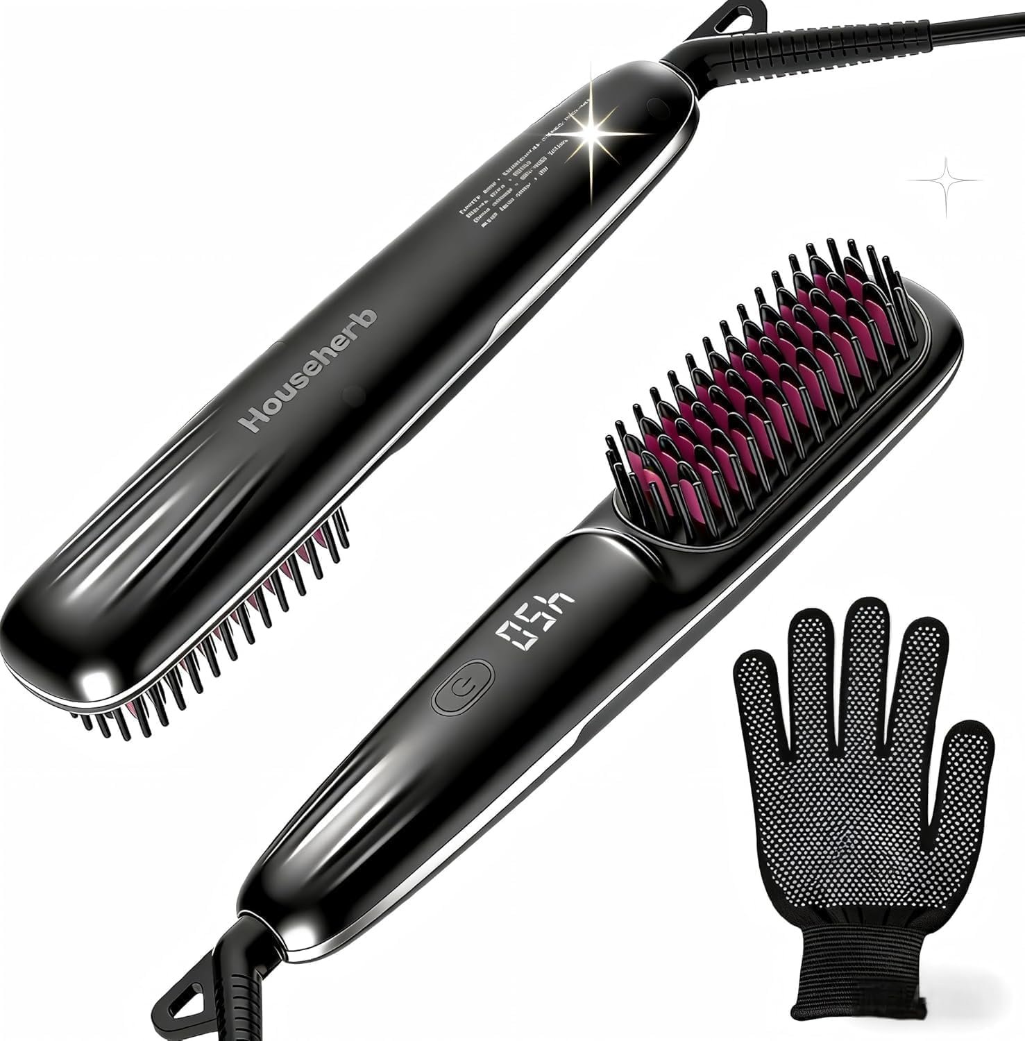 Hair Straightener Brush Women, 2-in-1 Hot Comb Straightening, 9 Settings