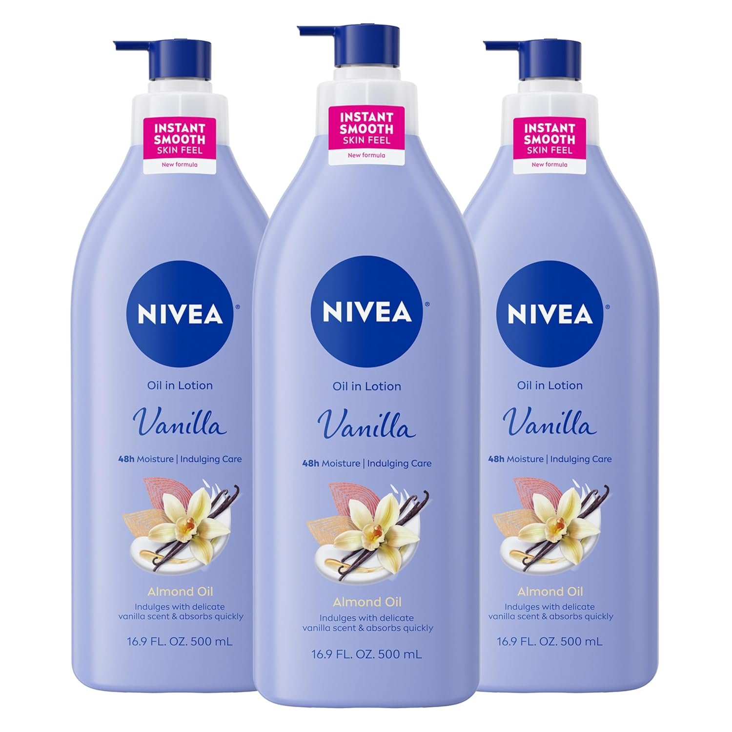 NIVEA Oil In Lotion Body Lotion, Vanilla and Almond Oil, 3 x 16.9 FL OZ