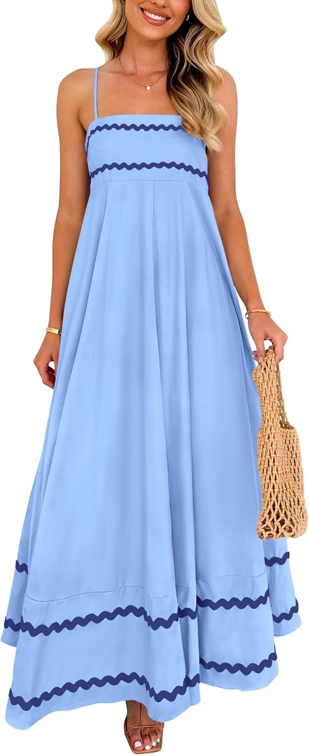 PRETTYGARDEN Women’s Summer Spaghetti Strap Boho Maxi Dress