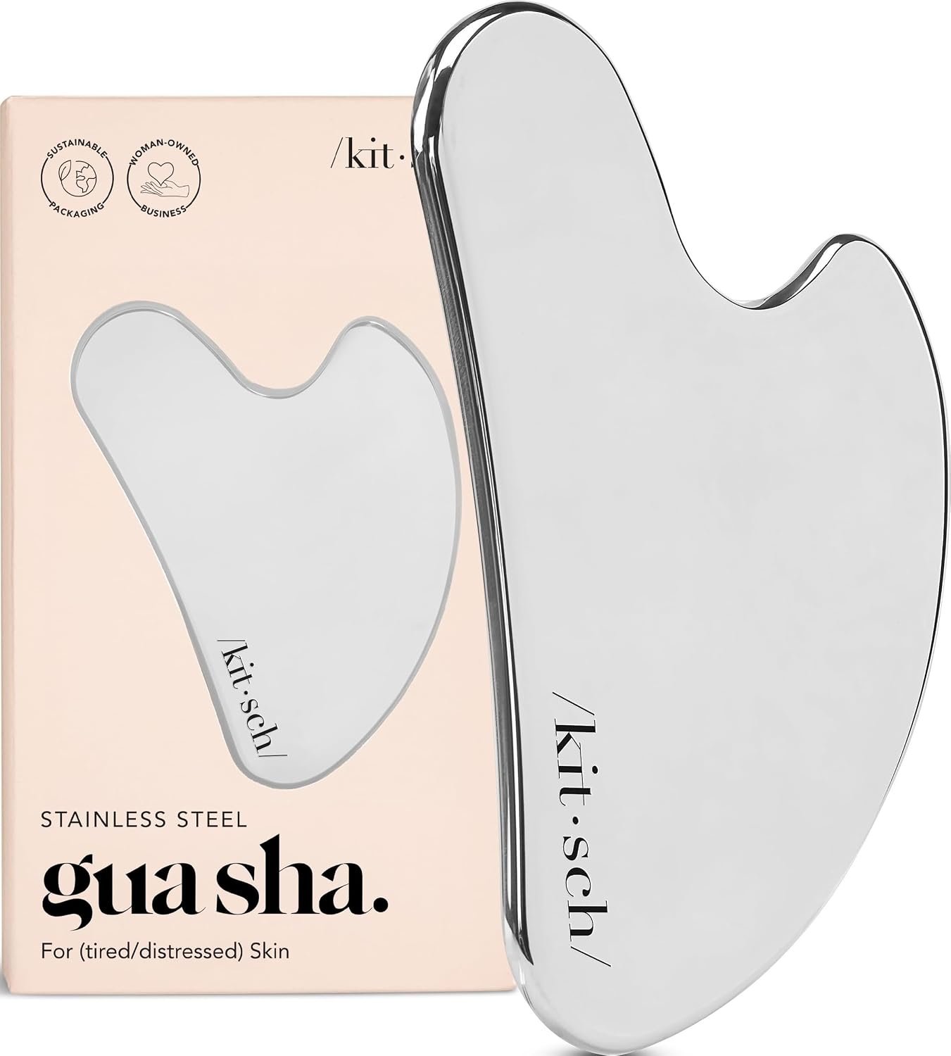 Kitsch Stainless Steel Guasha Tool for Face – Silver | Stainless Steel Gua Sha Facial Tools | Face Sculpting Tool and Double Chin Reducer, Neck & Lymphatic Drainage Massager