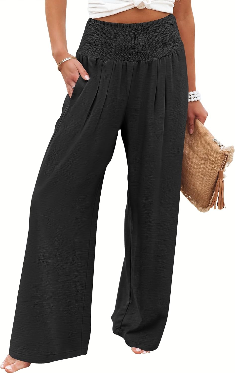 ANRABESS Women Wide Leg Summer Palazzo Pants with Pockets