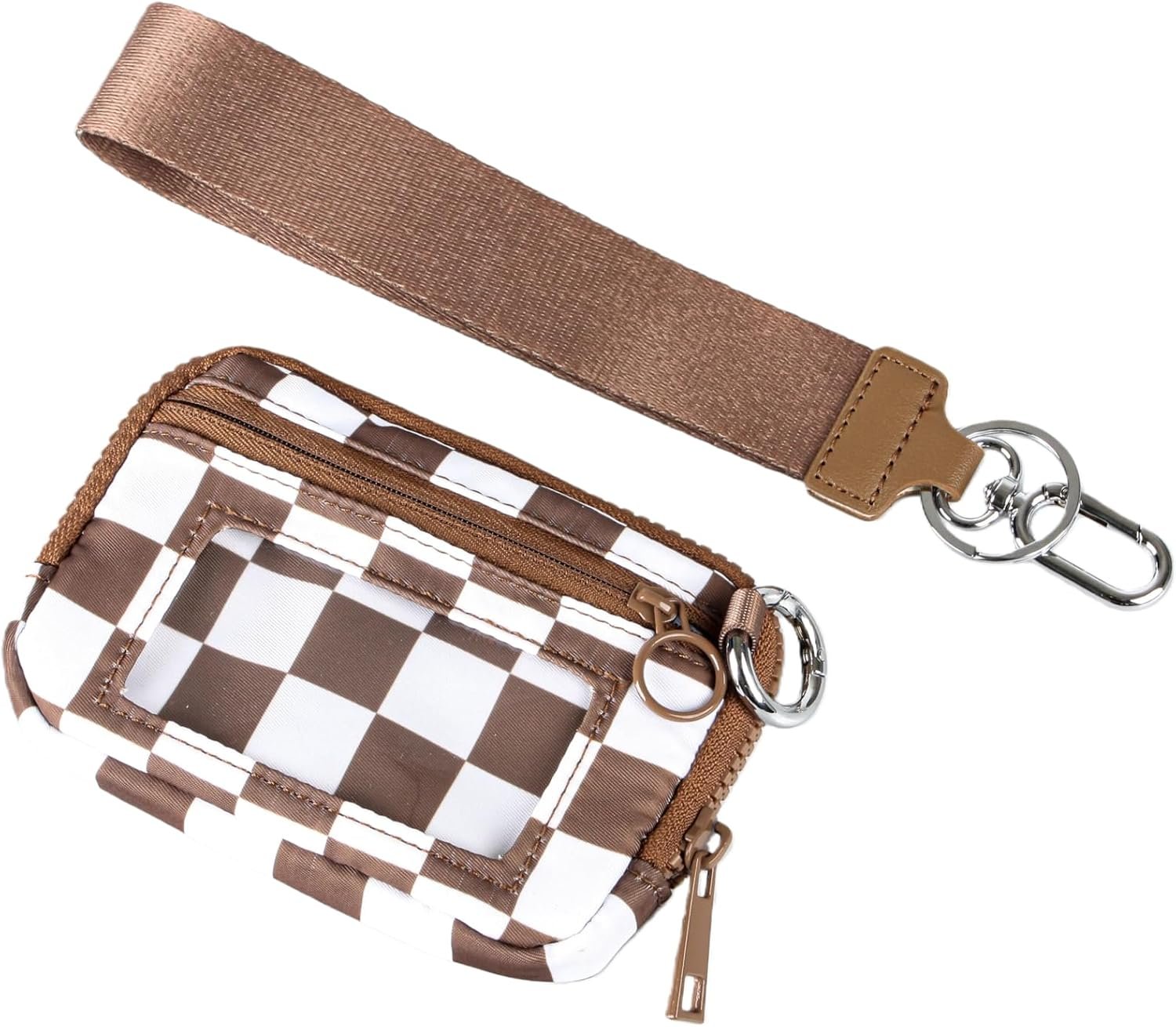 Wristlet Wallet for Women Mini Zip Card Case with Clear ID Window Zipper Coin Purse Lightweight Portable Keychain Wallet