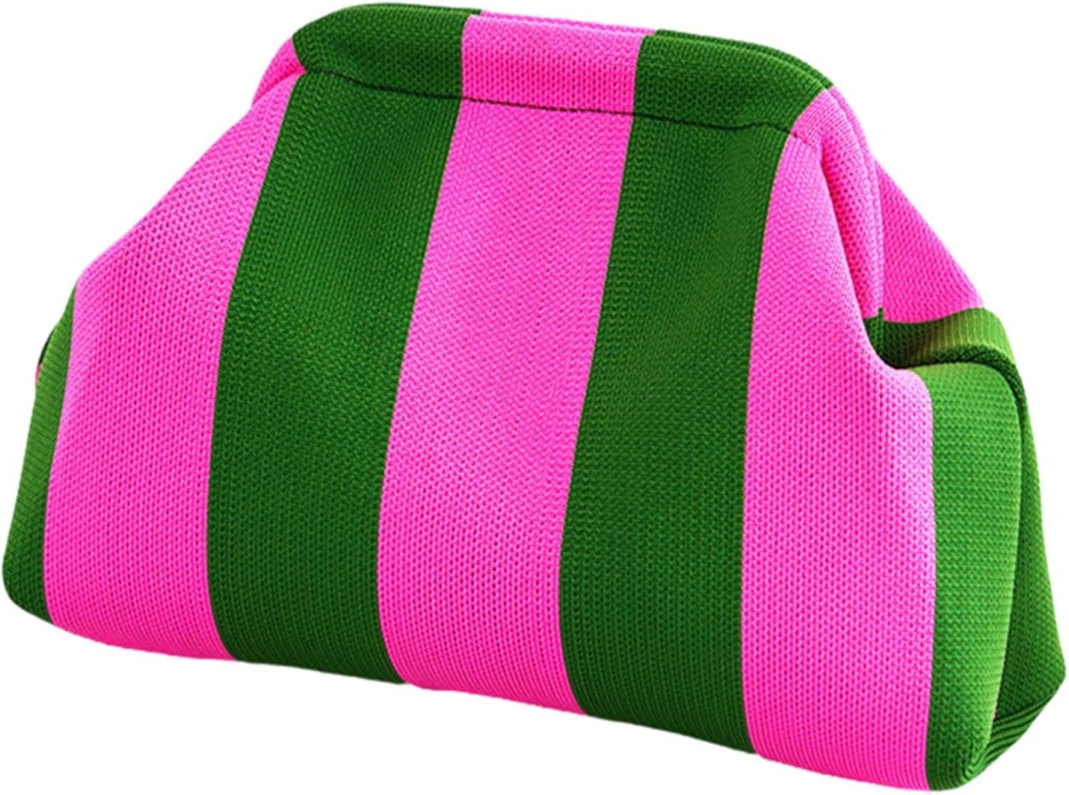 DIHKLCIO Clutch Purses for Women 2026 Summer Beach Woven Crochet Bag Dumpling Striped Ruched Cloud Purse Evening Handbag
