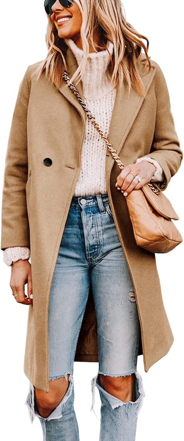 Tanming Women’s Wool Pea Coats Long Trench Coats Jackets