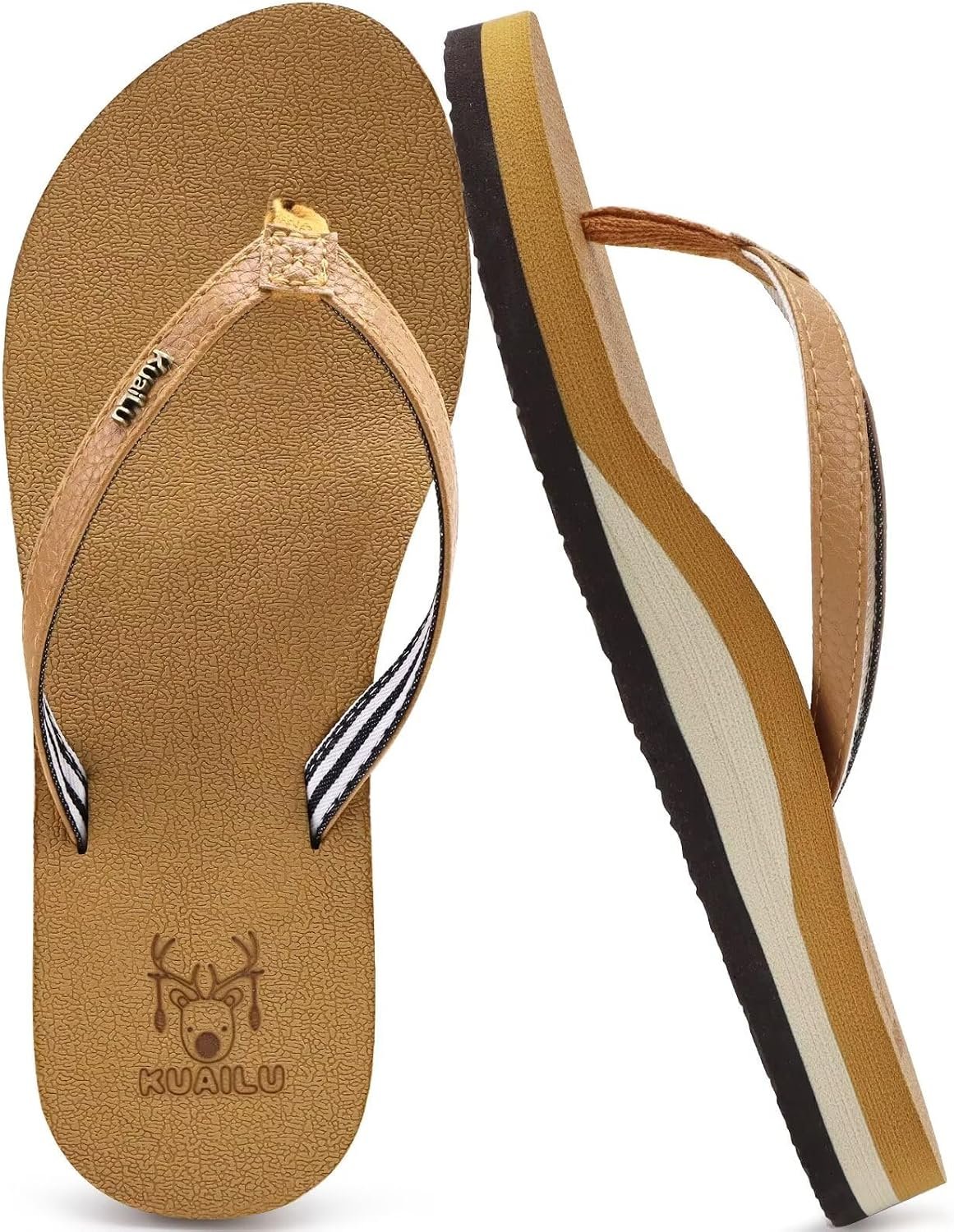 KuaiLu Flip Flops for Women with Arch Support Summer Beach Thong Sandals