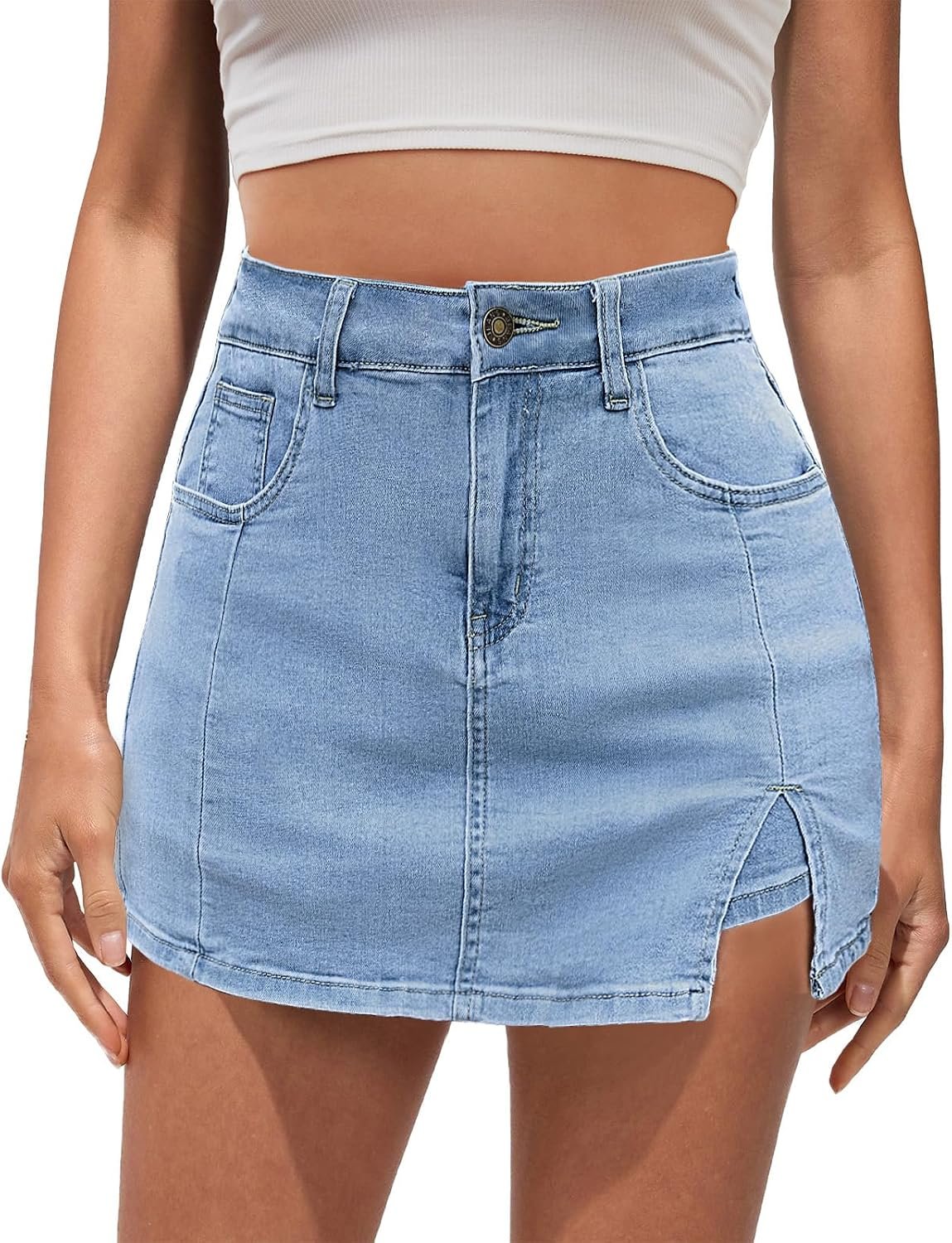 Vetinee Jean Skorts for Woman High Waisted Trendy Slit Y2K Shorts Skirts