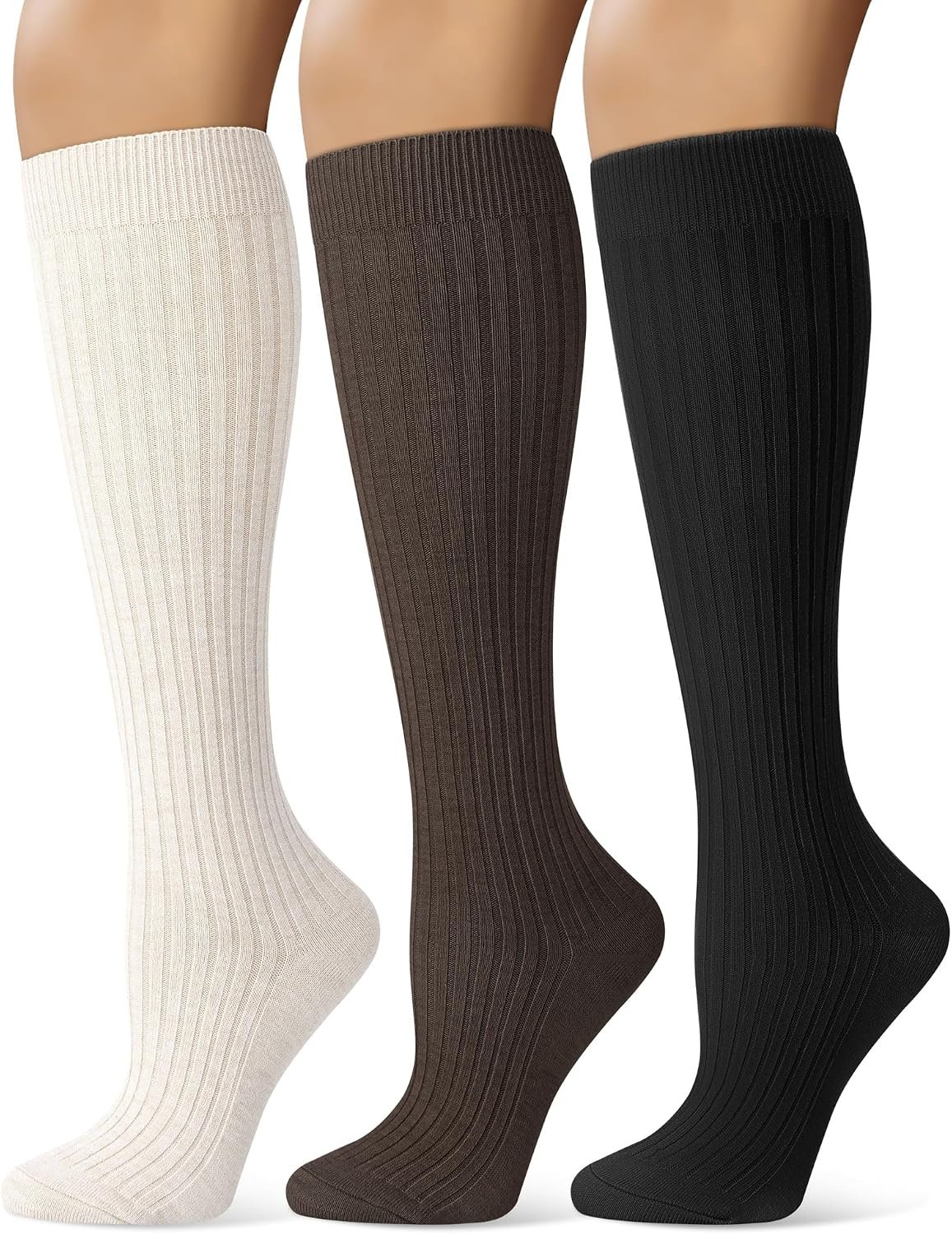 Justay 3 Pairs Knee High Socks for Women, Warm Long Boot Merino Wool Socks | Winter Slouchy Soft Ribbed Knit Cozy Casual Work Athletic Socks Gifts for Women