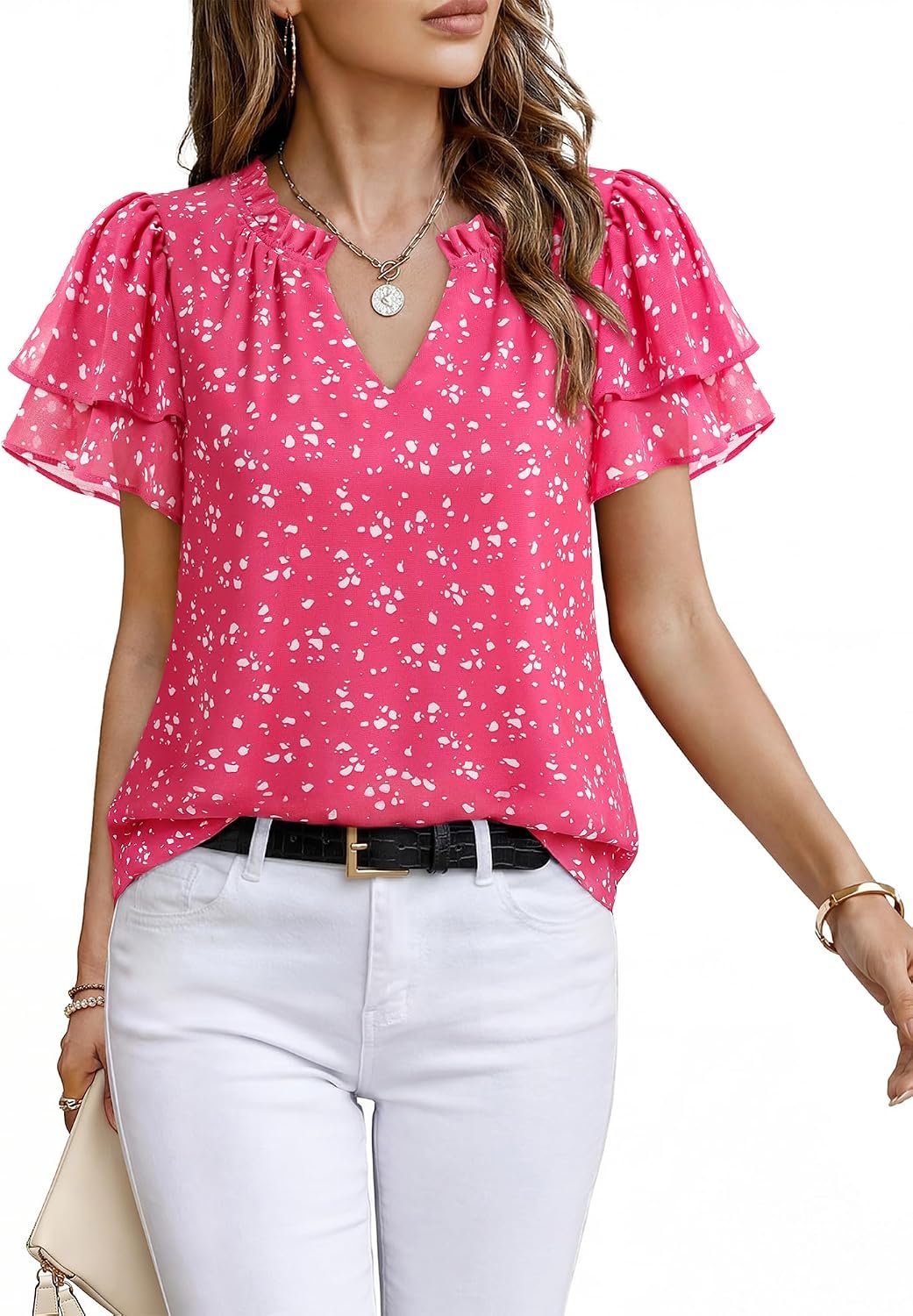 Timeson Womens Short Sleeve Blouses Tops Chiffon Business Work Shirts