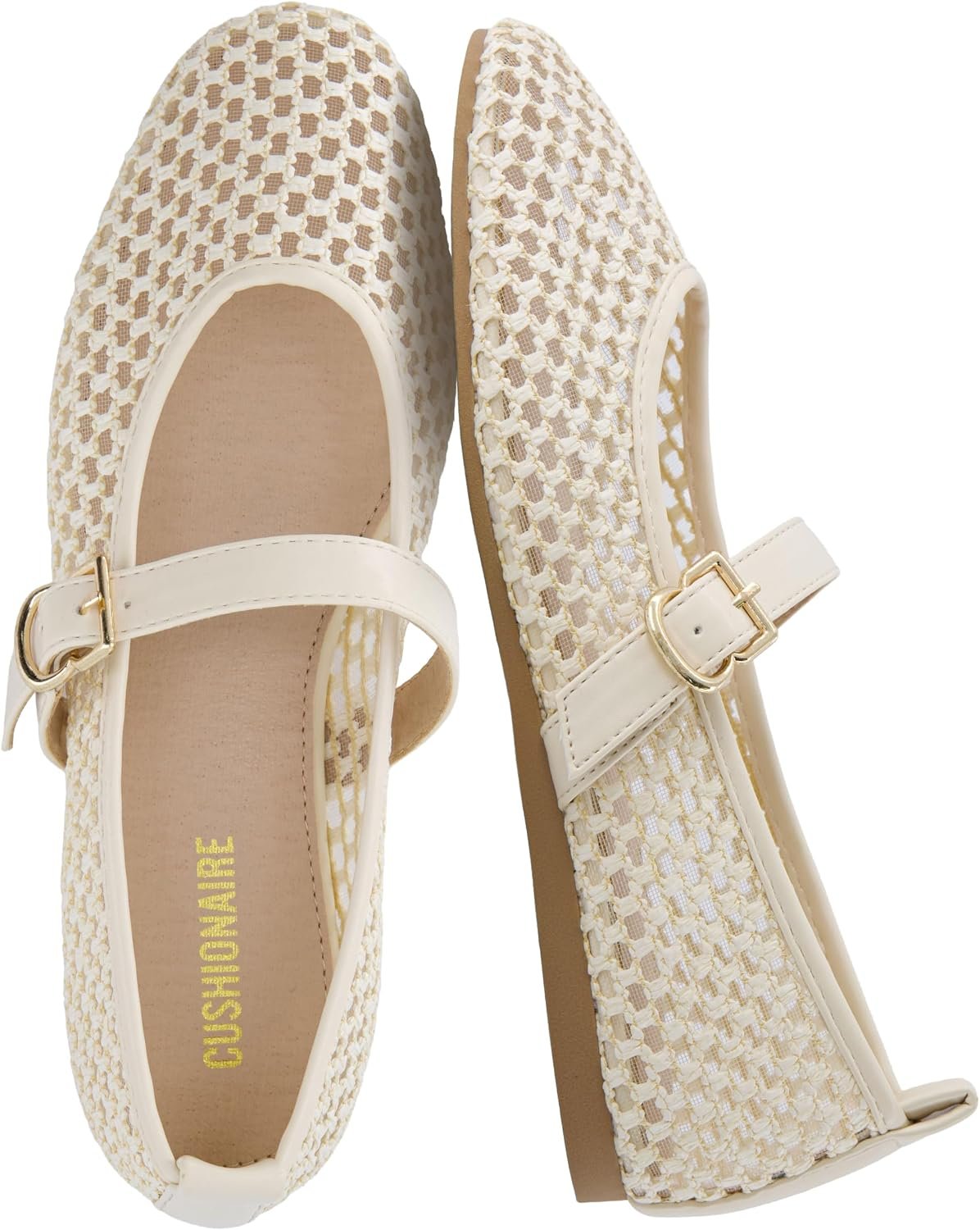 CUSHIONAIRE Gracie Mesh Mary Jane Flats for Women, Breathable Ballet Flats with Adjustable Buckle Strap and Memory Foam Cushioning