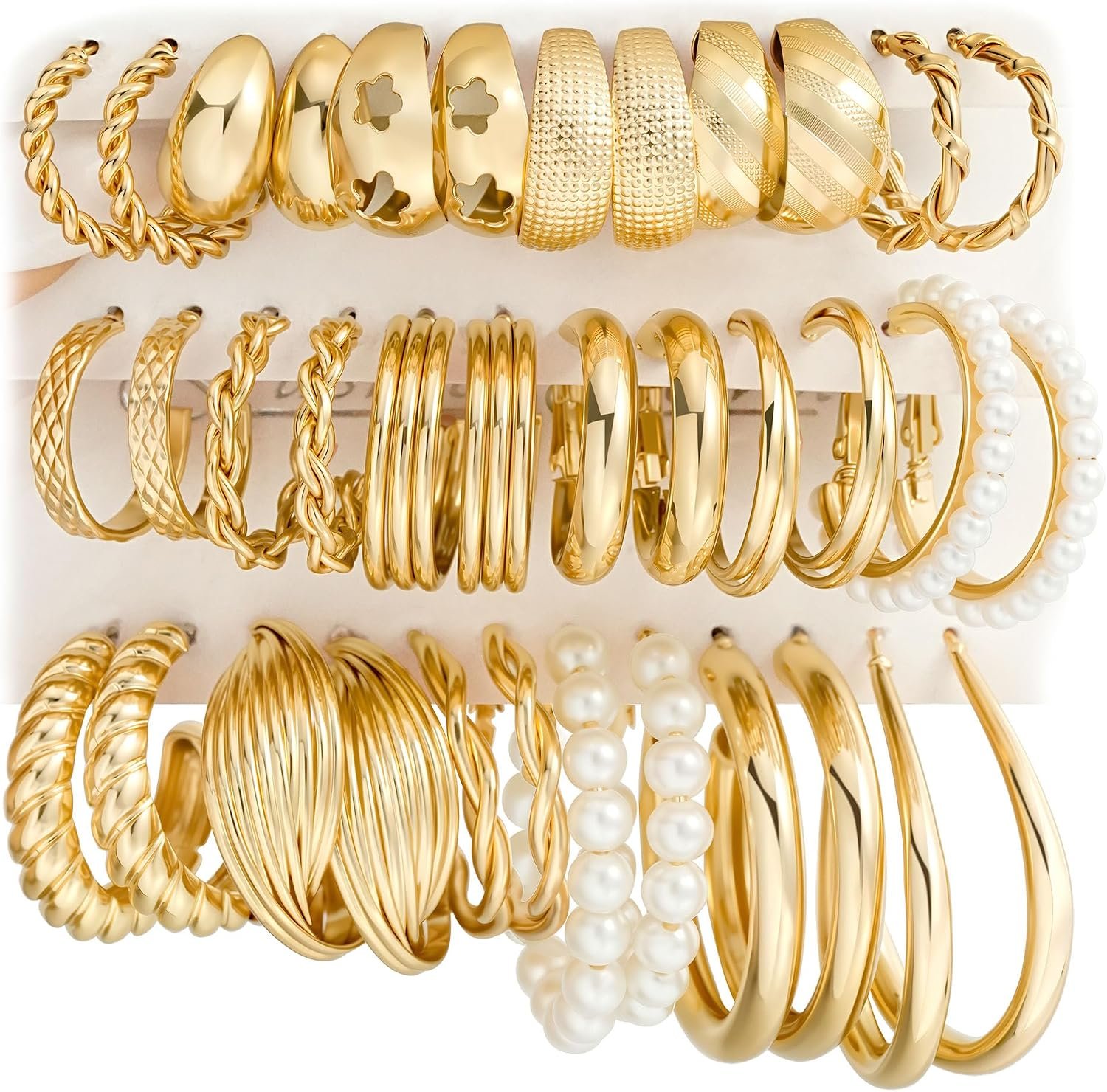 18 Pairs Gold Hoop Earrings for Women, Chunky Statement Hoops Set
