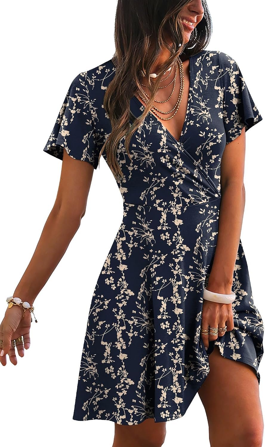 RUMIA Women Casual Dresses Wrap V Neck Dress A-Line Summer Sundress Fashion