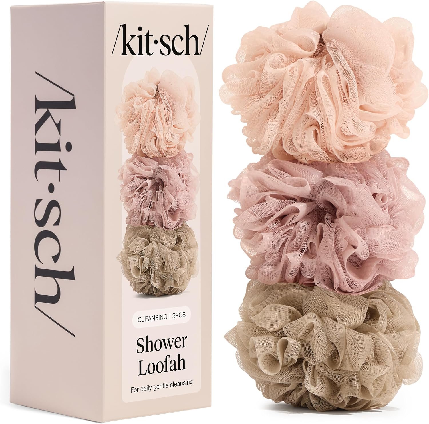 Kitsch Shower Loofah – Soft Mesh Body Scrubber & Bath Sponge – 3pc Set