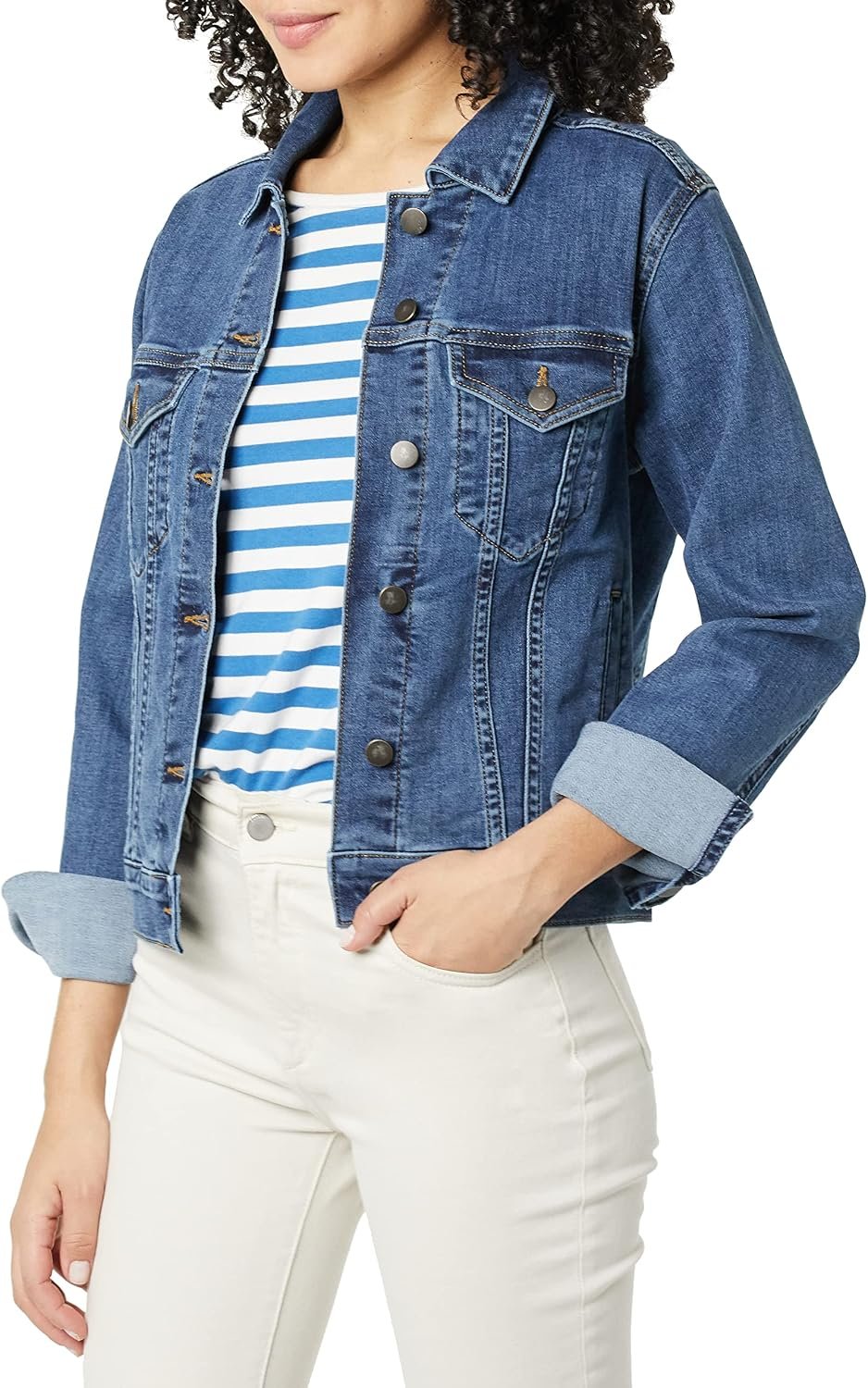 Amazon Essentials Women’s Regular-Fit Denim Jean Jacket (Available in Plus Size)