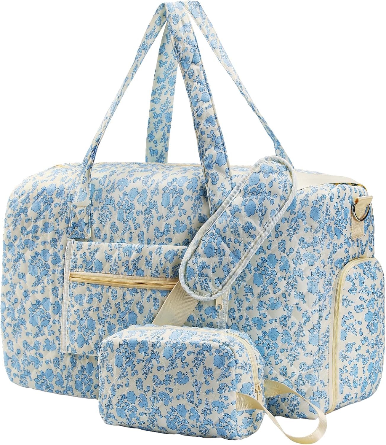 Quilted Floral Duffel Bag 2 Pack Weekender with Shoe Compartment