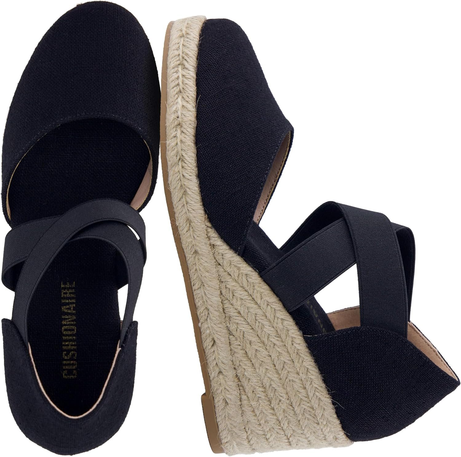 CUSHIONAIRE Chica Espadrille Wedge Sandals for Women Slip On Closed Toe Women Shoes with Elastic Straps and Stylish Everyday Comfort