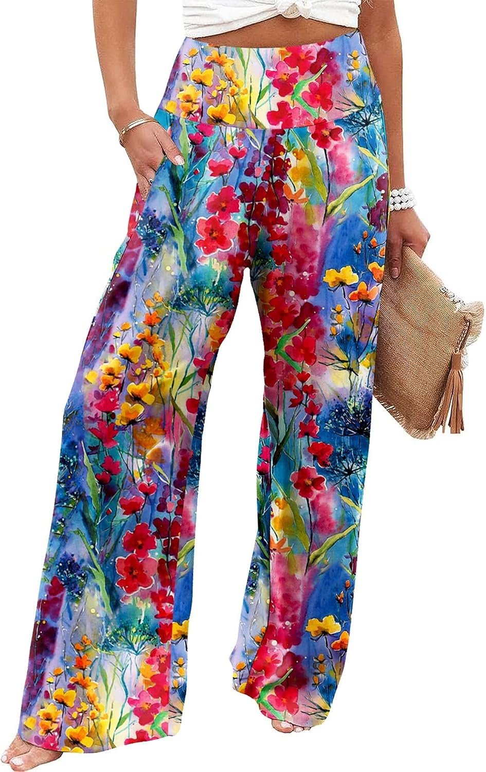 JZC Women’s Palazzo Lounge Pants Casual Wide Leg Pants High Waist Flowy Toursers with Pockets