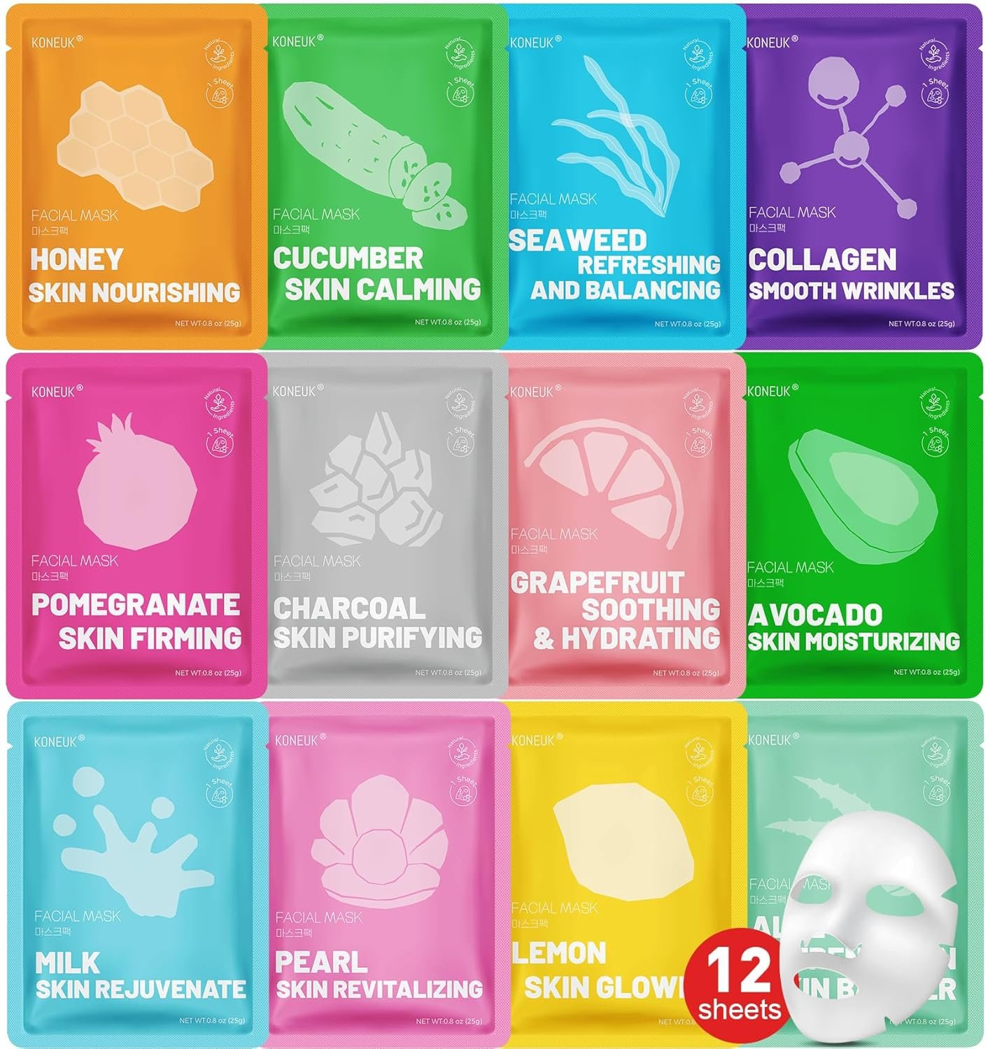 12 Pack Collagen Hydrating Face Masks Skincare, Face Mask for Dry Skin