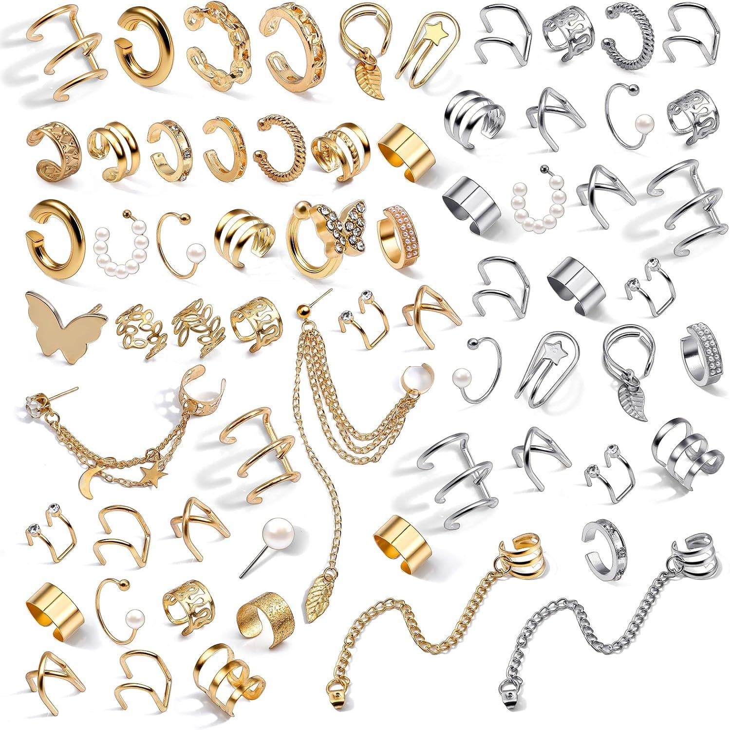 Nogeqi 66 PCS Ear Cuffs for Women Non Piercing Fashion Cartilage Earrings