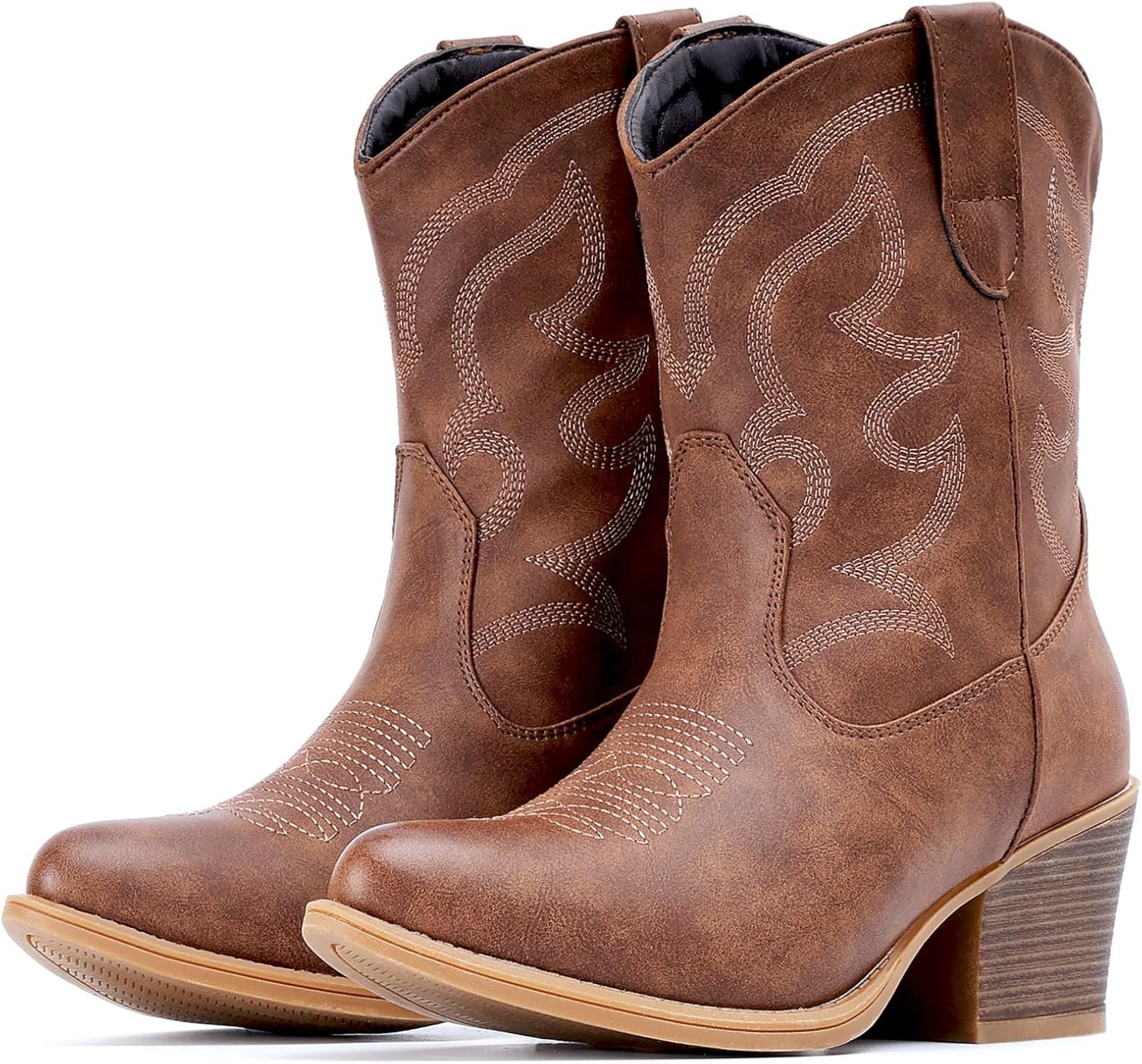 IXU Cowboy Boots for Women Wide Suede Ankle Western Cowgirl Boots