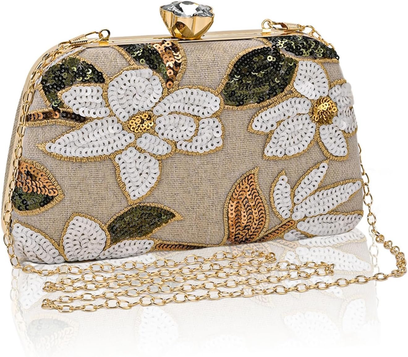 Beaded Clutch Purses for Women Embroidered Evening Clutch | Sequin Evening Bag for Wedding Floral Clutch with Chain Flower Bride Purse Party Prom Cocktail Bag