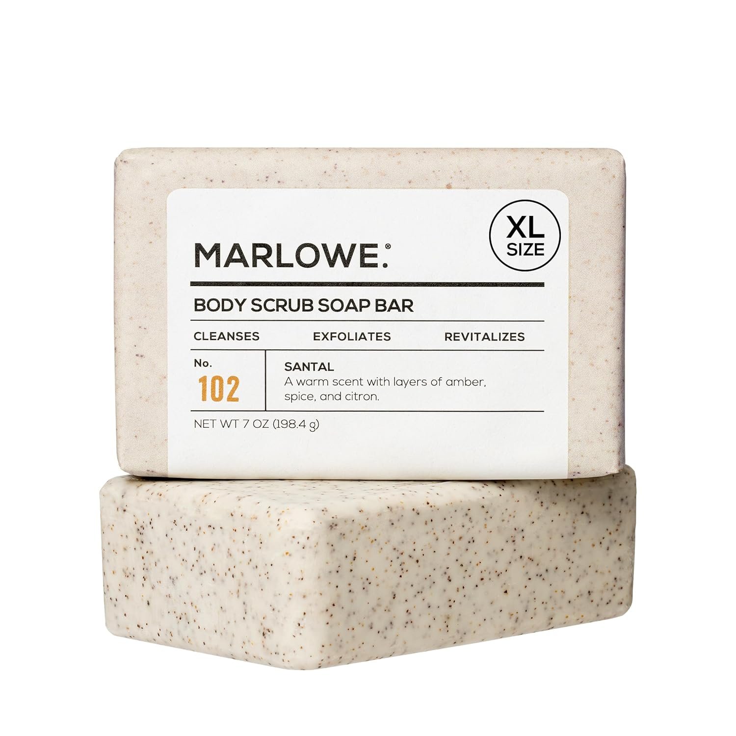 MARLOWE. Body Scrub Soap, Exfoliating Soap Bar, Santal, 7 oz | Scrub Soap Bar that deeply cleanses and exfoliates while buffing away rough, dry skin. Warm Santal scent.