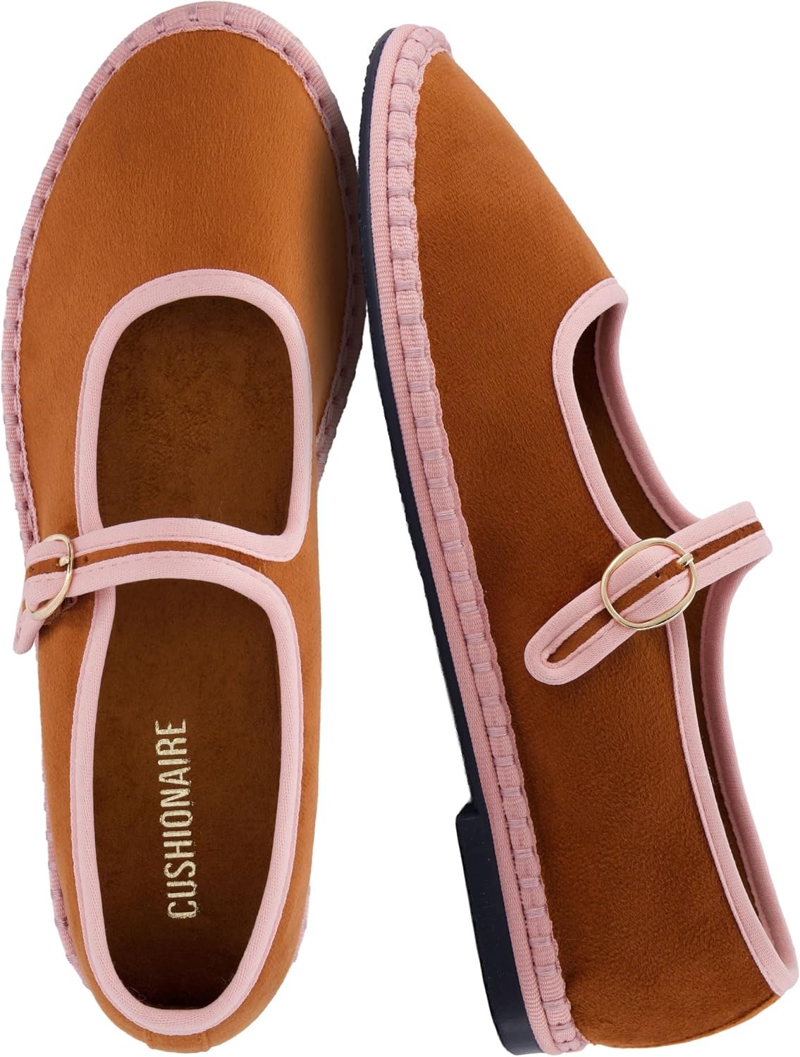 CUSHIONAIRE Missy Mary Jane Ballet Flats for Women, Breathable Lightweight Womens Flats with Adjustable Buckle and Cushioned Memory Foam