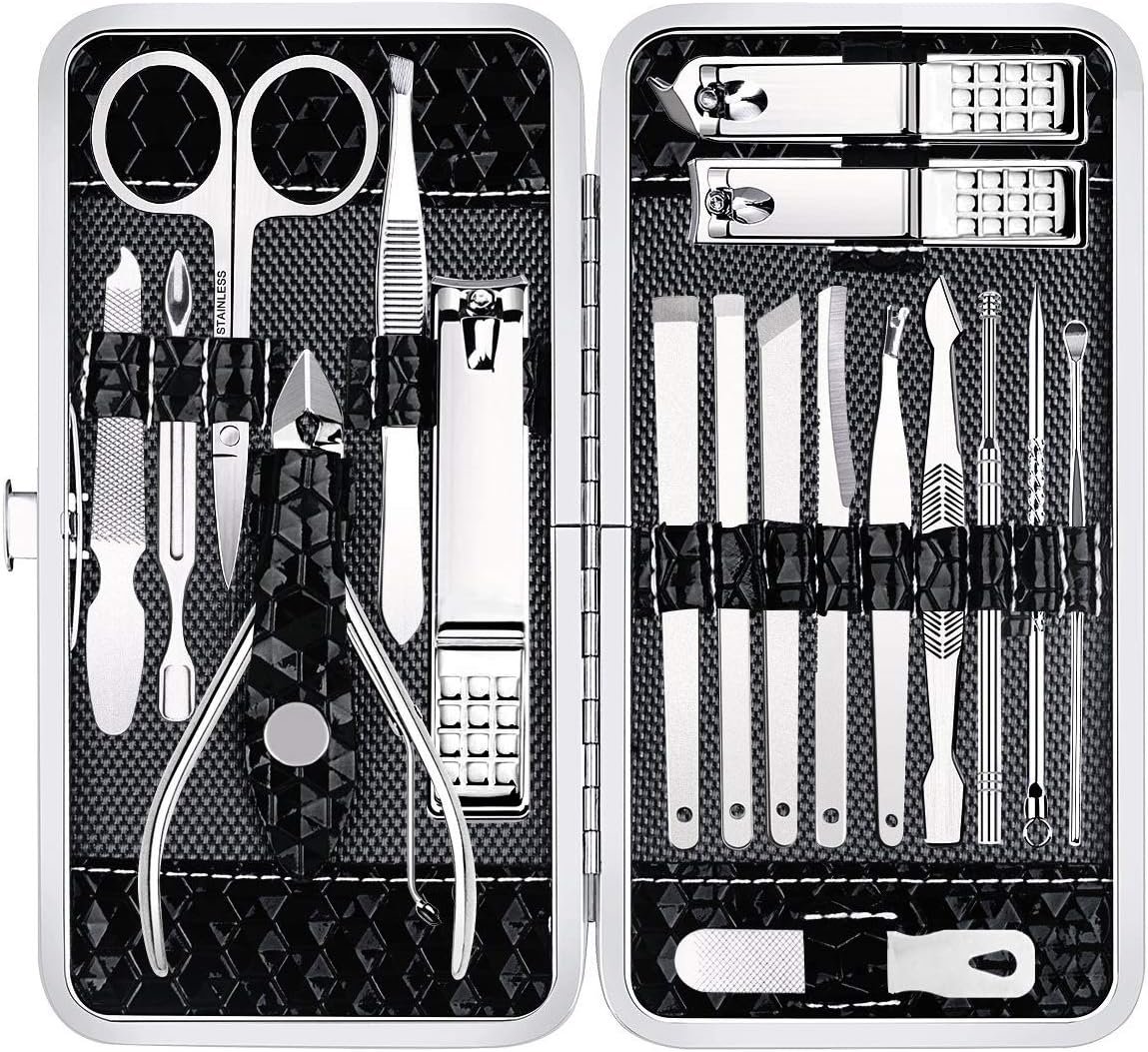 Yougai Manicure Set 18Pcs Stainless Steel Nail Clippers Set with Case Black
