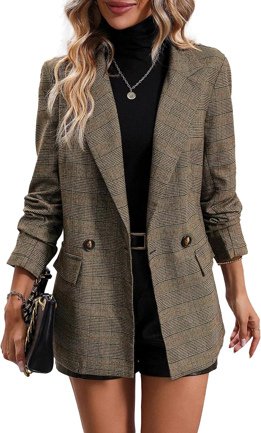 Mina Self 2026 Women’s Fall Plaid Blazer Houndstooth Jacket Business Casual