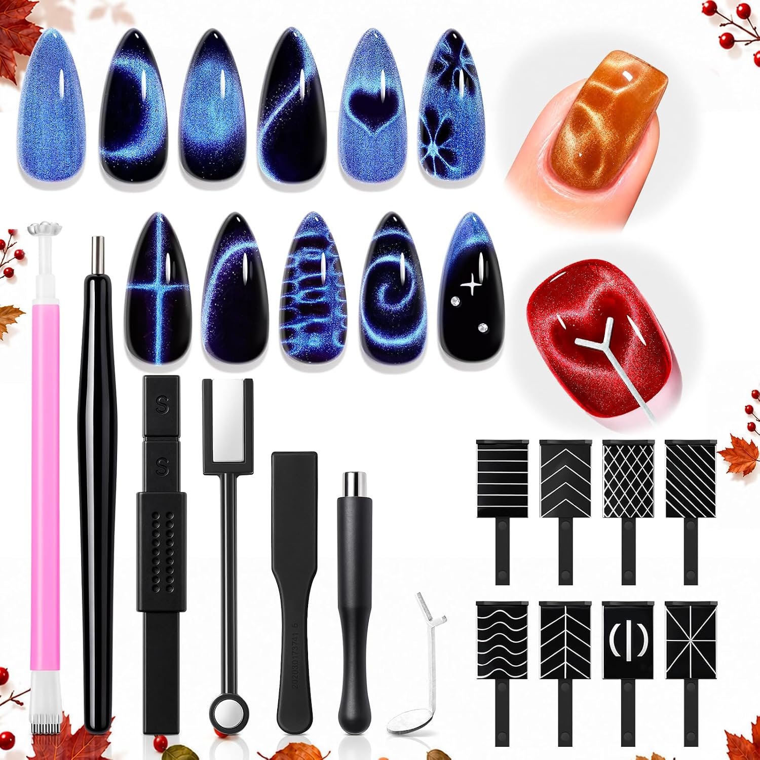modelones Cat Eye Magnet 15PCS Cateye Fall Gel Polish Nail Stuff