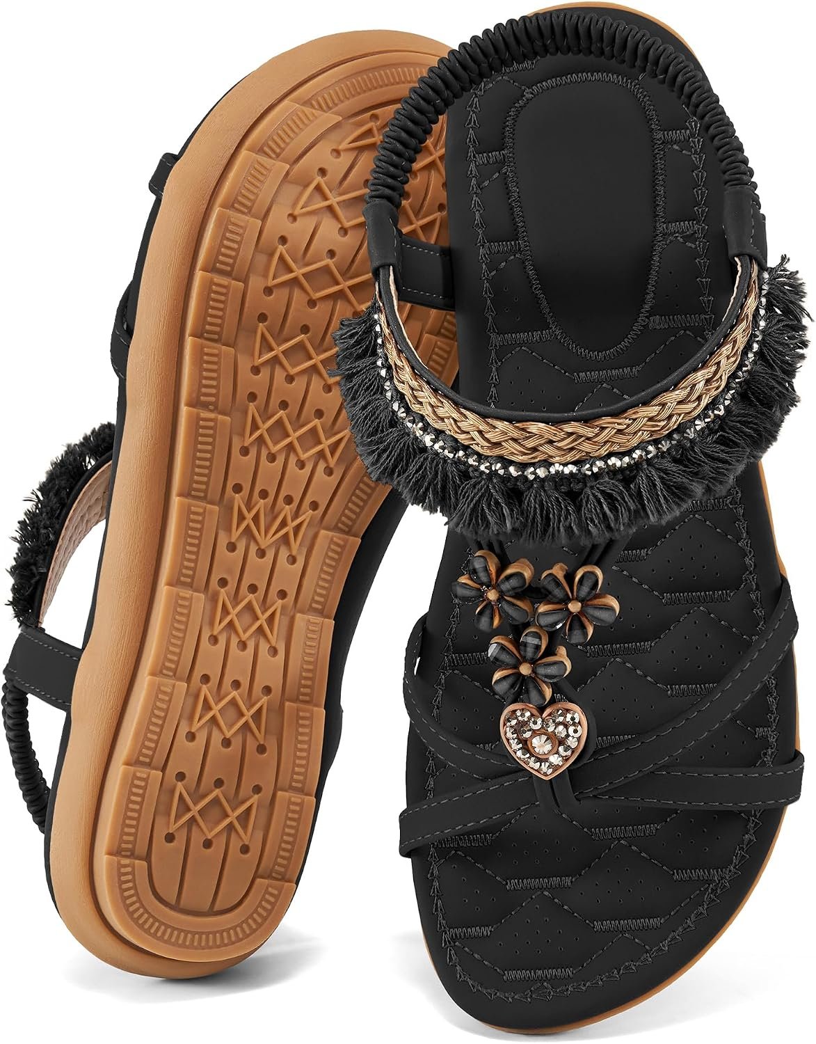 Aomigoct Womens Sandals Comfortable Dressy: Summer Casual Flat Sandal for Walking – 2026 Cute Bohemian Shoes Elastic Ankle Strap