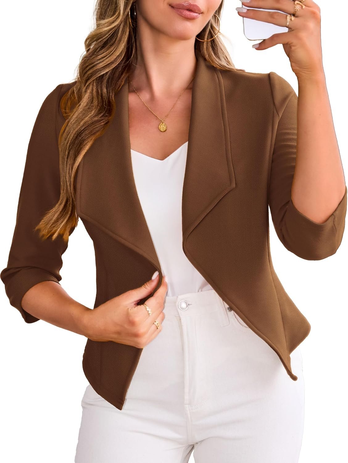 CARDYDONY Women’s Cropped Blazer Jacket Lightweight